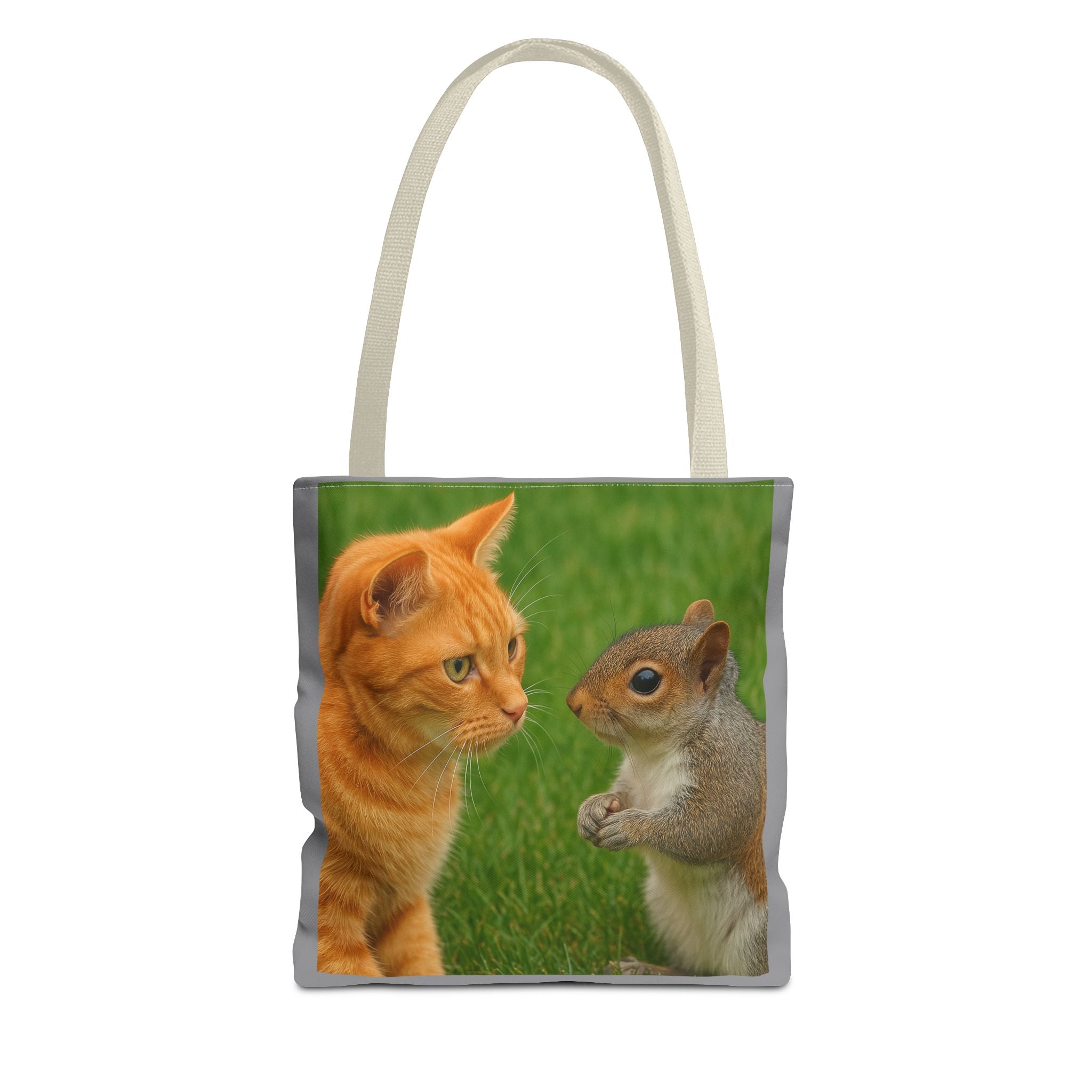 Cat and Squirrel 2 Tote Bag - Cute Animal Print Shopping Bag, Eco-Friendly Reusable Grocery Bag, Gift for Animal Lovers, Nature Tote,