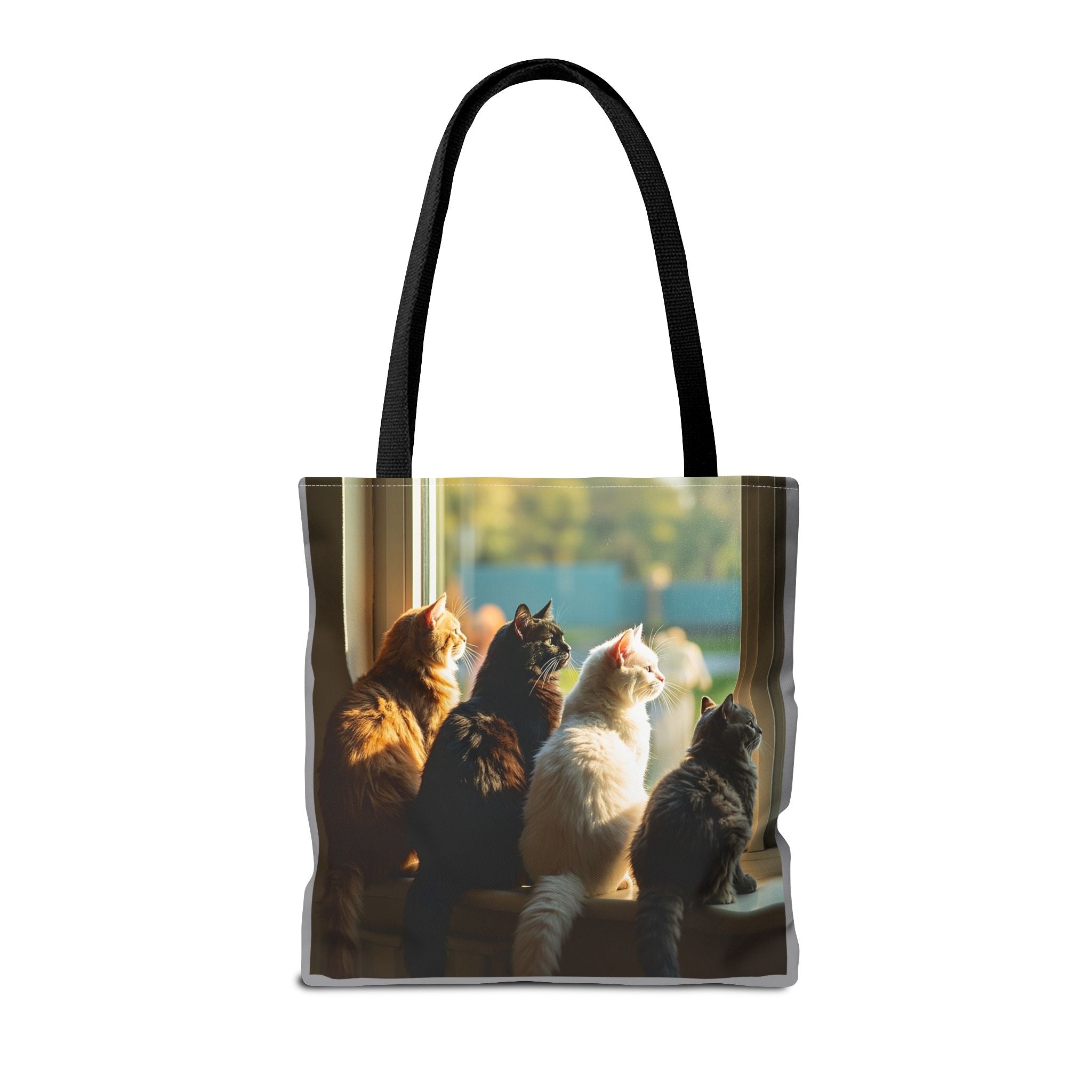 Tote Bag - Four Cats in Window, Carry-All Shoulder Bag, Reusable Shopping Tote, Gift for Animal Lovers