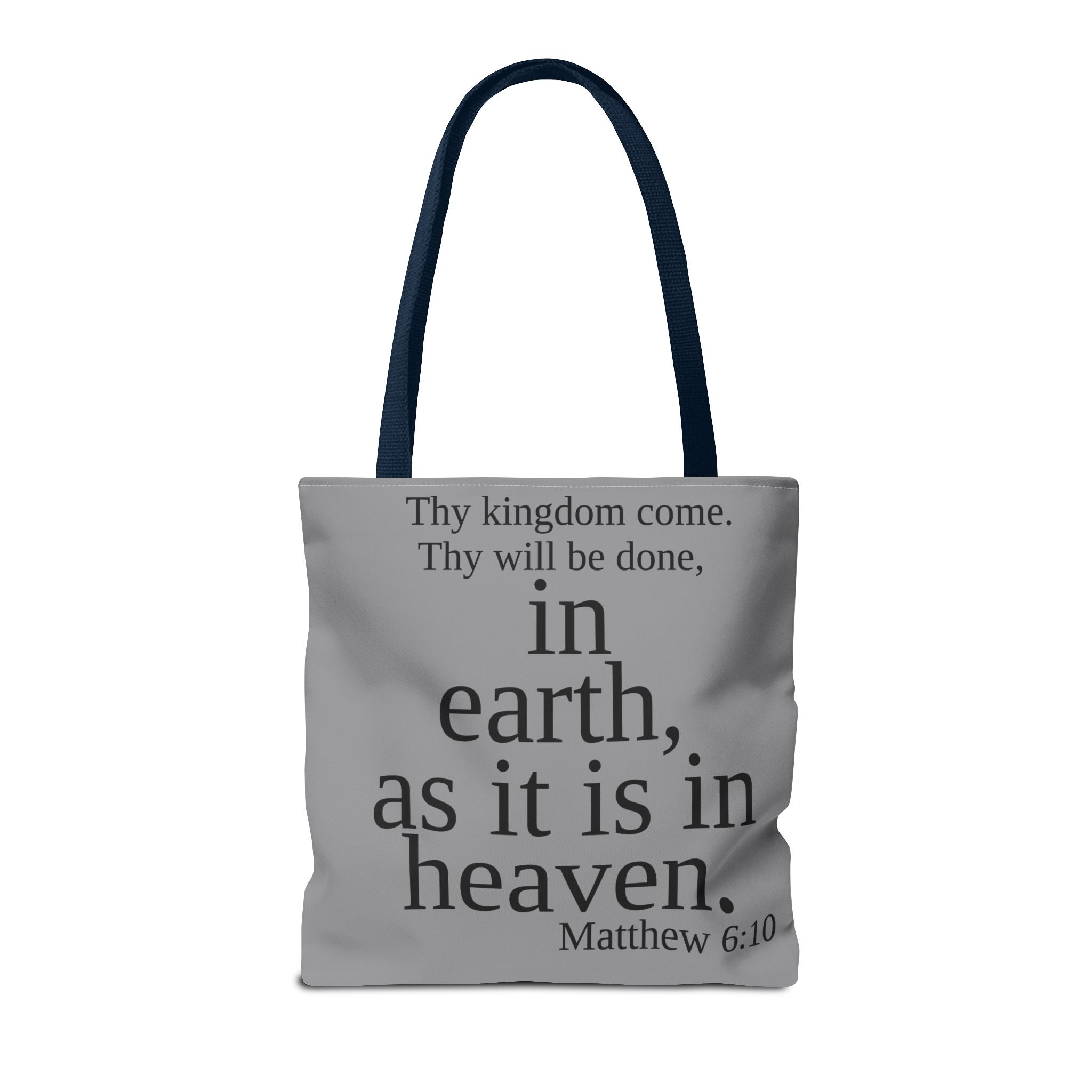 Personalized Grey Matthew 6:10 Bible Verse Tote Bag, City Or State | Market Grocery Book Craft Festival Outing, Lightweight Sturdy Polyester