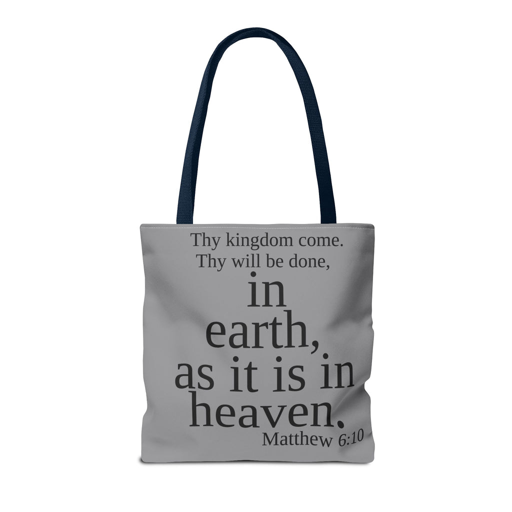 Personalized Grey Matthew 6:10 Bible Verse Tote Bag, City Or State | Market Grocery Book Craft Festival Outing, Lightweight Sturdy Polyester
