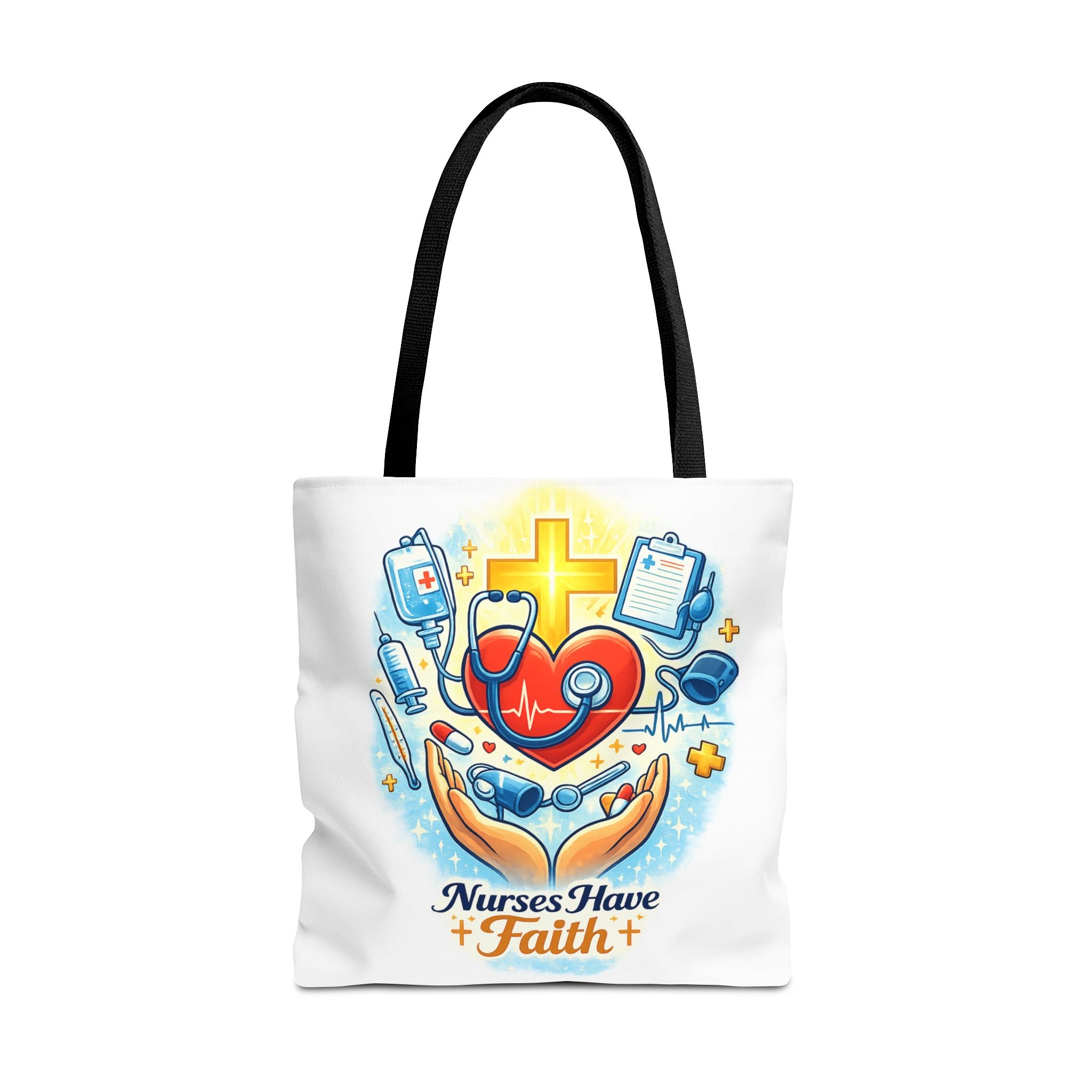 Nurses Have Faith White Tote Bag | All-Over Print Tote