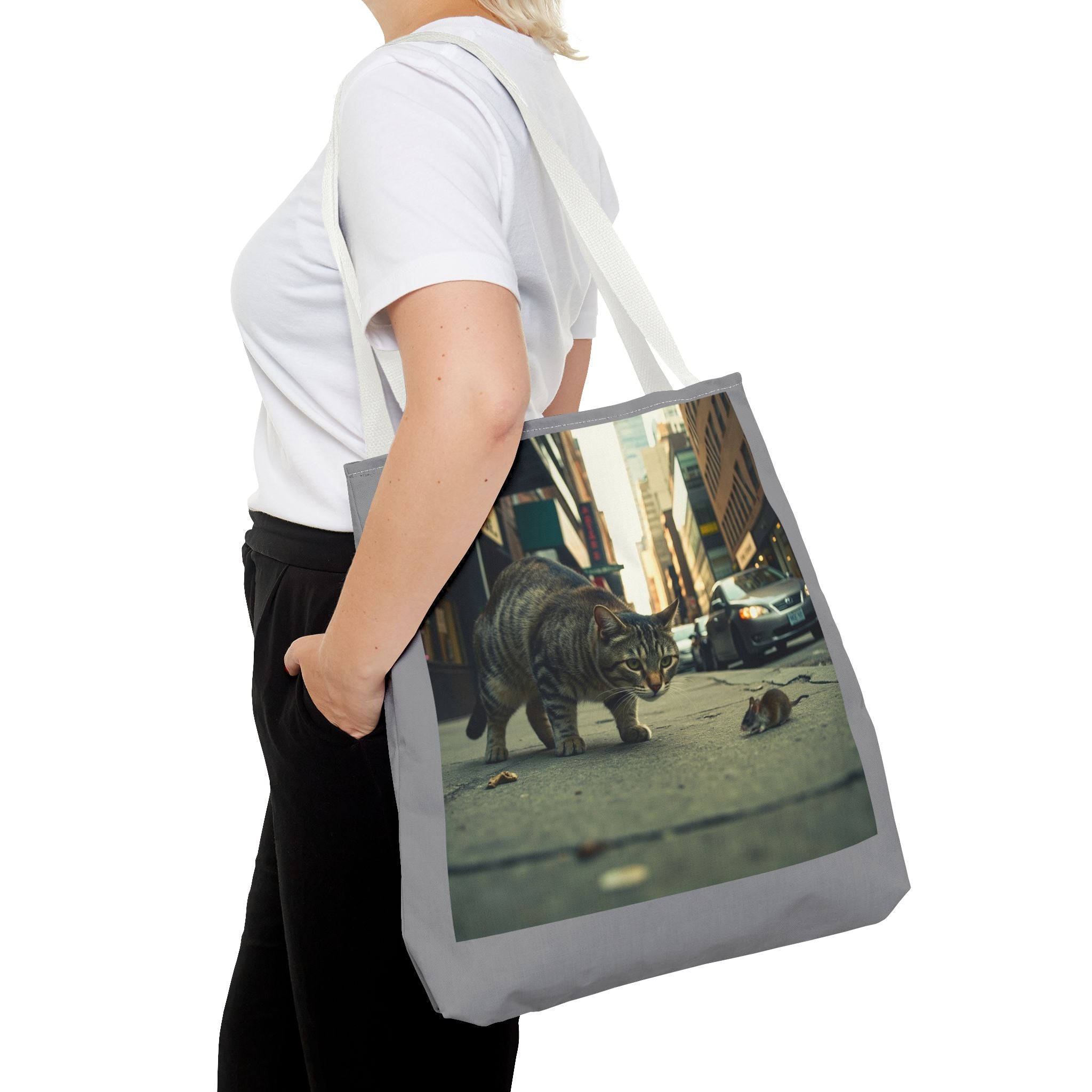 Cat and Mouse Tote Bag, Kitty Tote, Animal Print Bag, Cute Carryall, Canvas Shoulder Bag, Cat Lover Gift