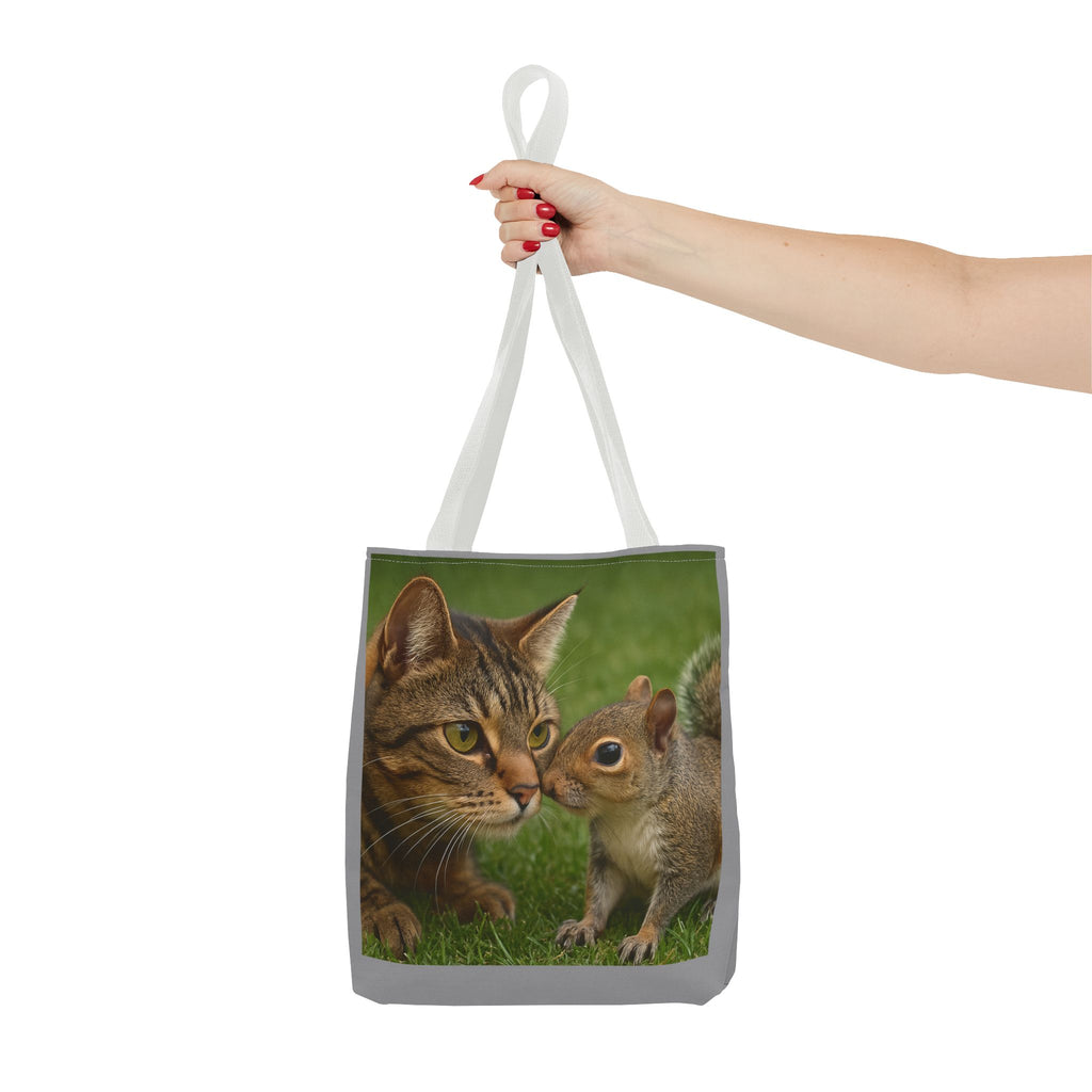 Squirrel and Cat Tote Bag - Cute Animal Print Shopping Bag, Eco-Friendly Reusable Grocery Bag, Gift for Animal Lovers, Nature Tote,