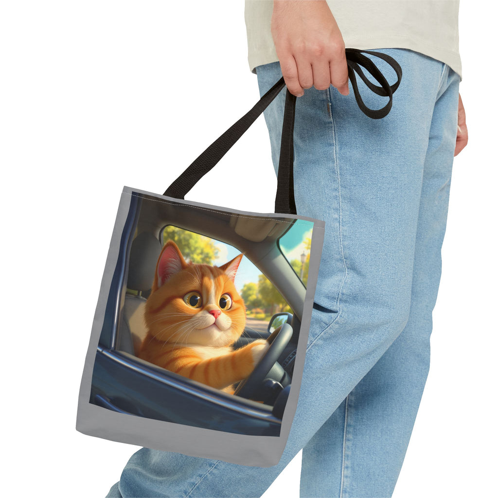 Cat in Car 1 Tote Bag, Cat Lover Gift, Animal Print Grocery Bag, Cute Kitten Shoulder Bag, Cat Lady Purse