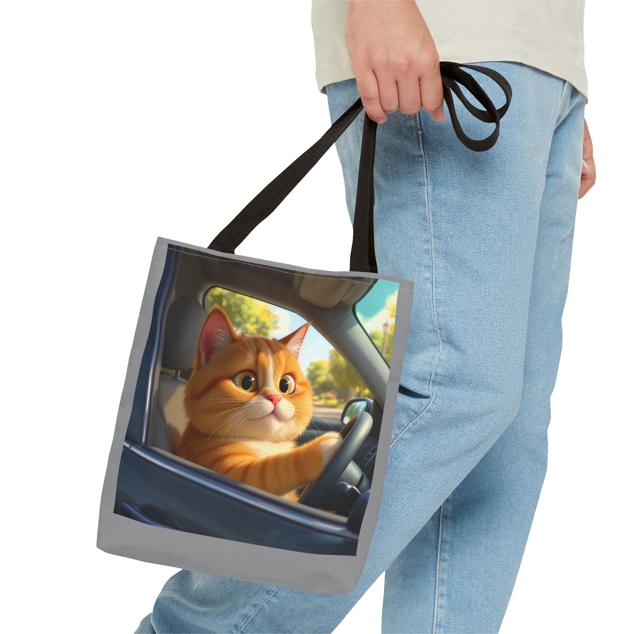 Cat in Car 1 Tote Bag, Cat Lover Gift, Animal Print Grocery Bag, Cute Kitten Shoulder Bag, Cat Lady Purse