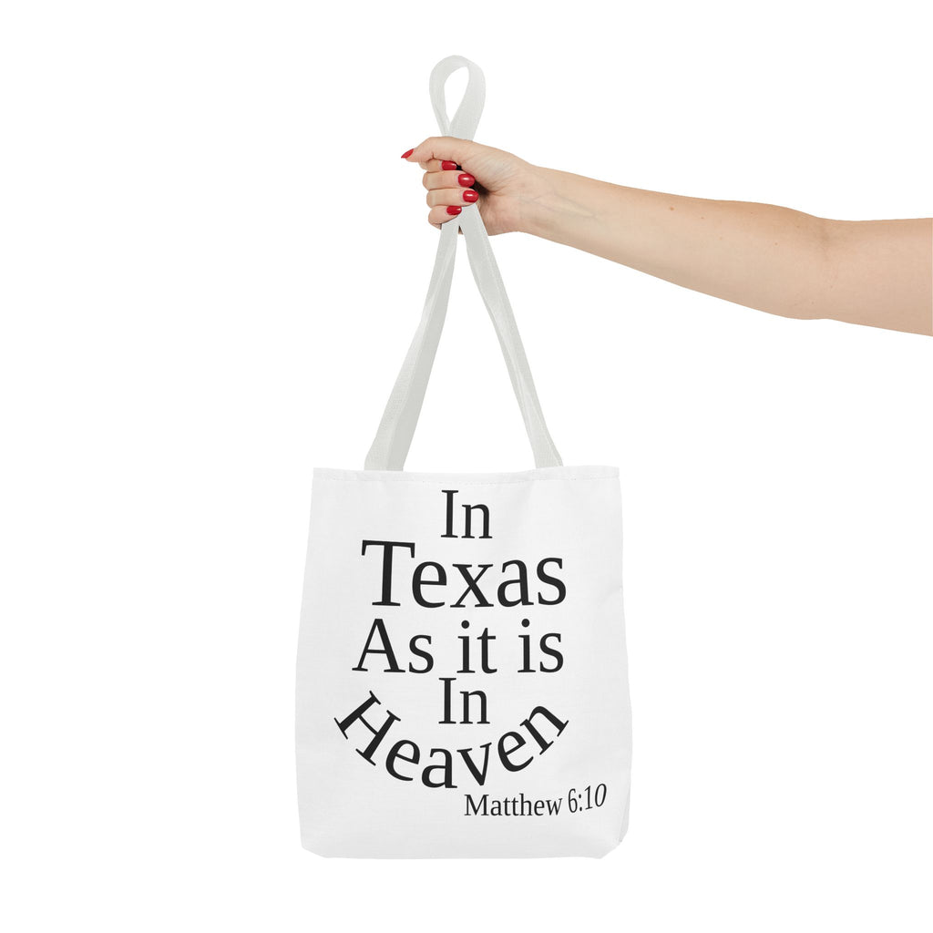 Personalized White Matthew 6:10 Bible Verse Tote Bag, City Or State | Market Grocery Craft Festival Outing, Lightweight Sturdy Polyester