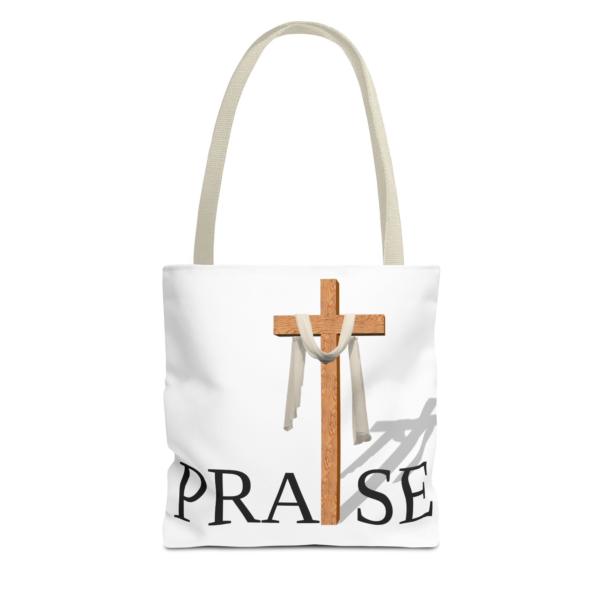 Praise and Worship White Cross Tote Bag | Christian Faith Design