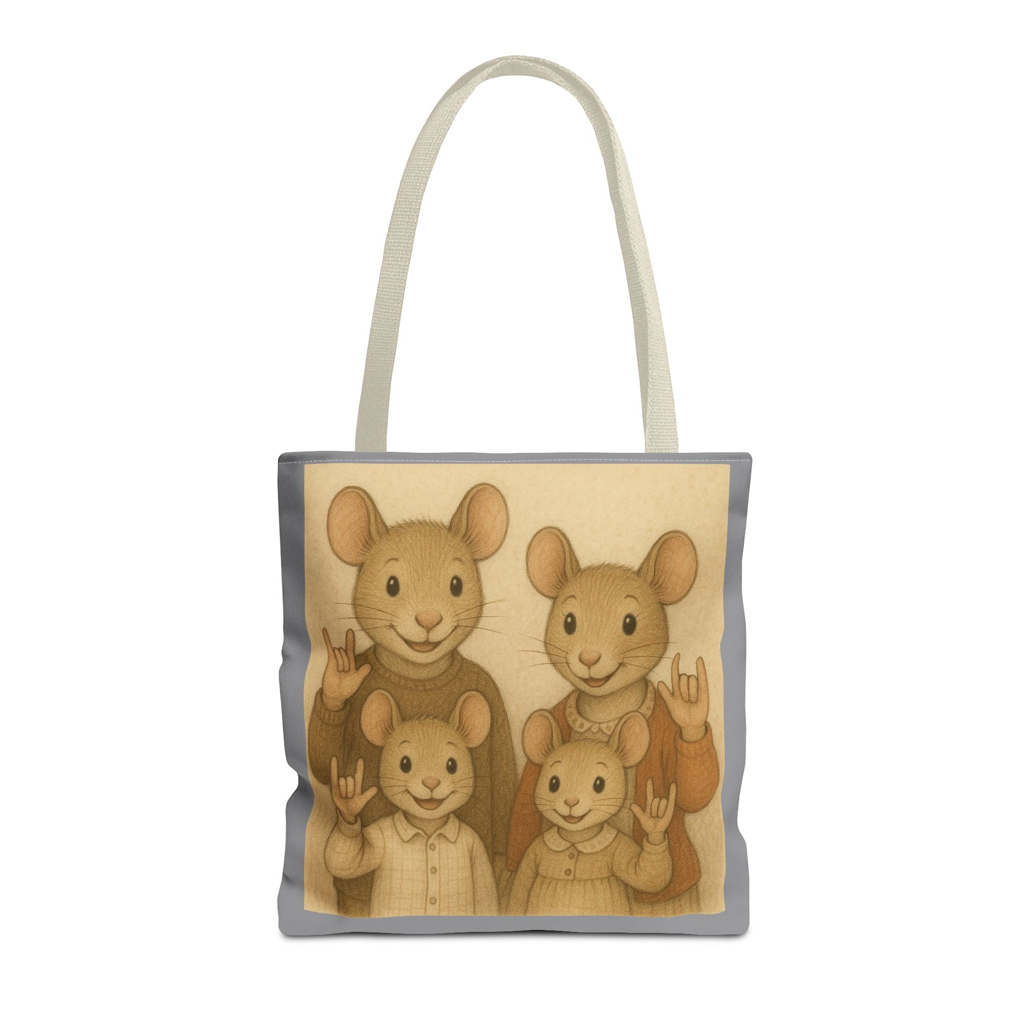 Tote Bag - Mouse Family I Love You, Cute Animal Print, Carry-All Shoulder Bag, Reusable Shopping Tote, Gift for Animal Lovers