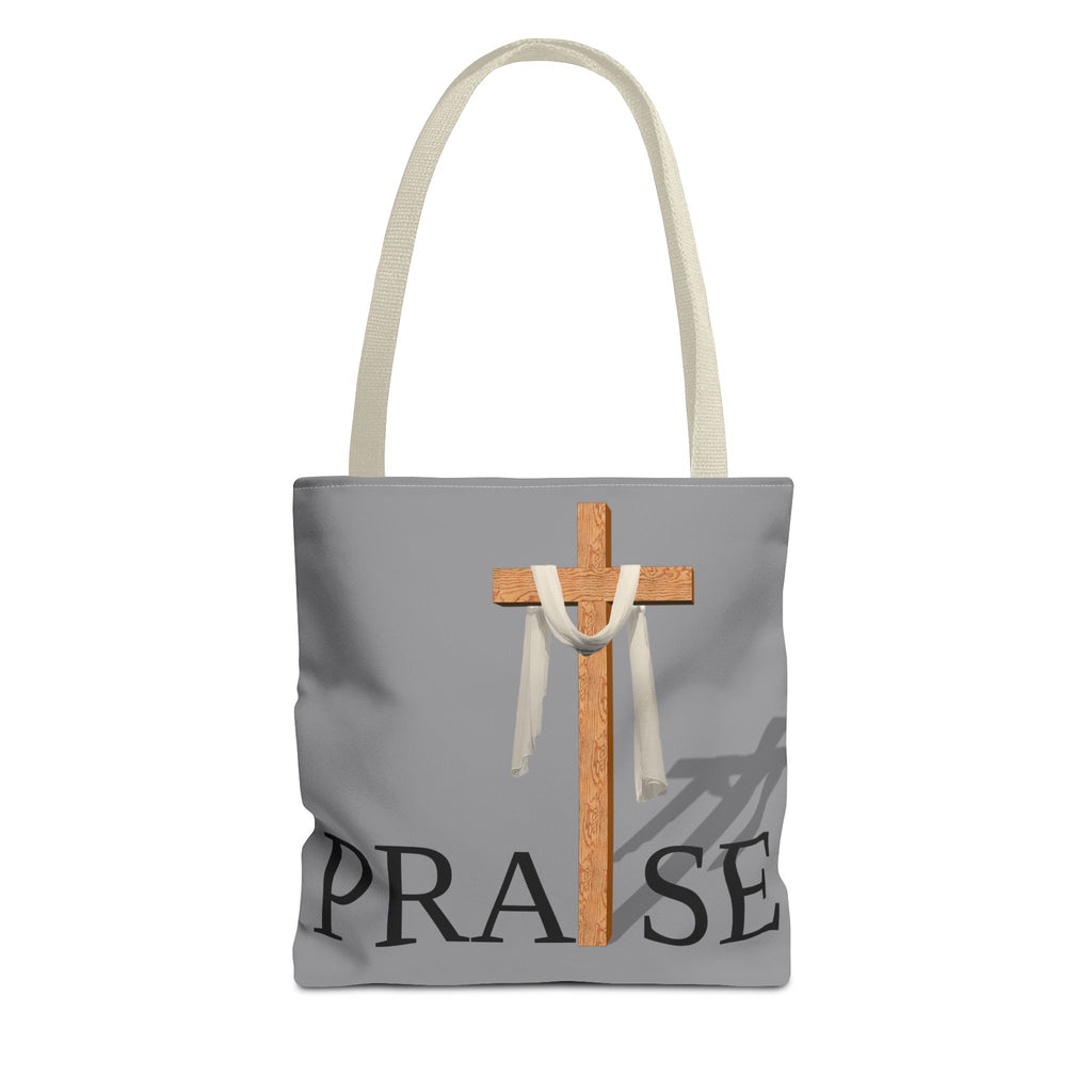 Praise and Worship Grey Cross Tote Bag | Christian Faith Design