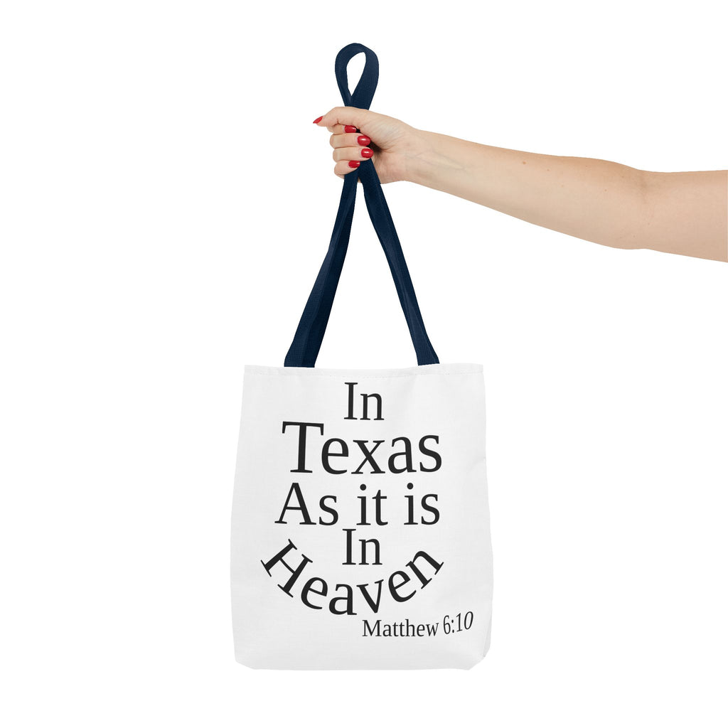 Personalized White Matthew 6:10 Bible Verse Tote Bag, City Or State | Market Grocery Craft Festival Outing, Lightweight Sturdy Polyester