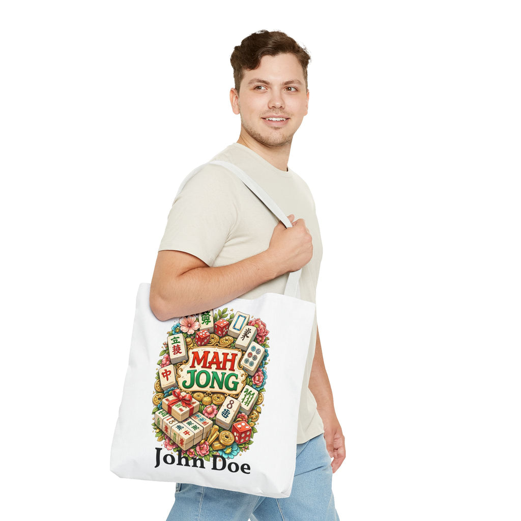 Personalize White Mahjong Tiles Tote Bag | All-Over Print Tote