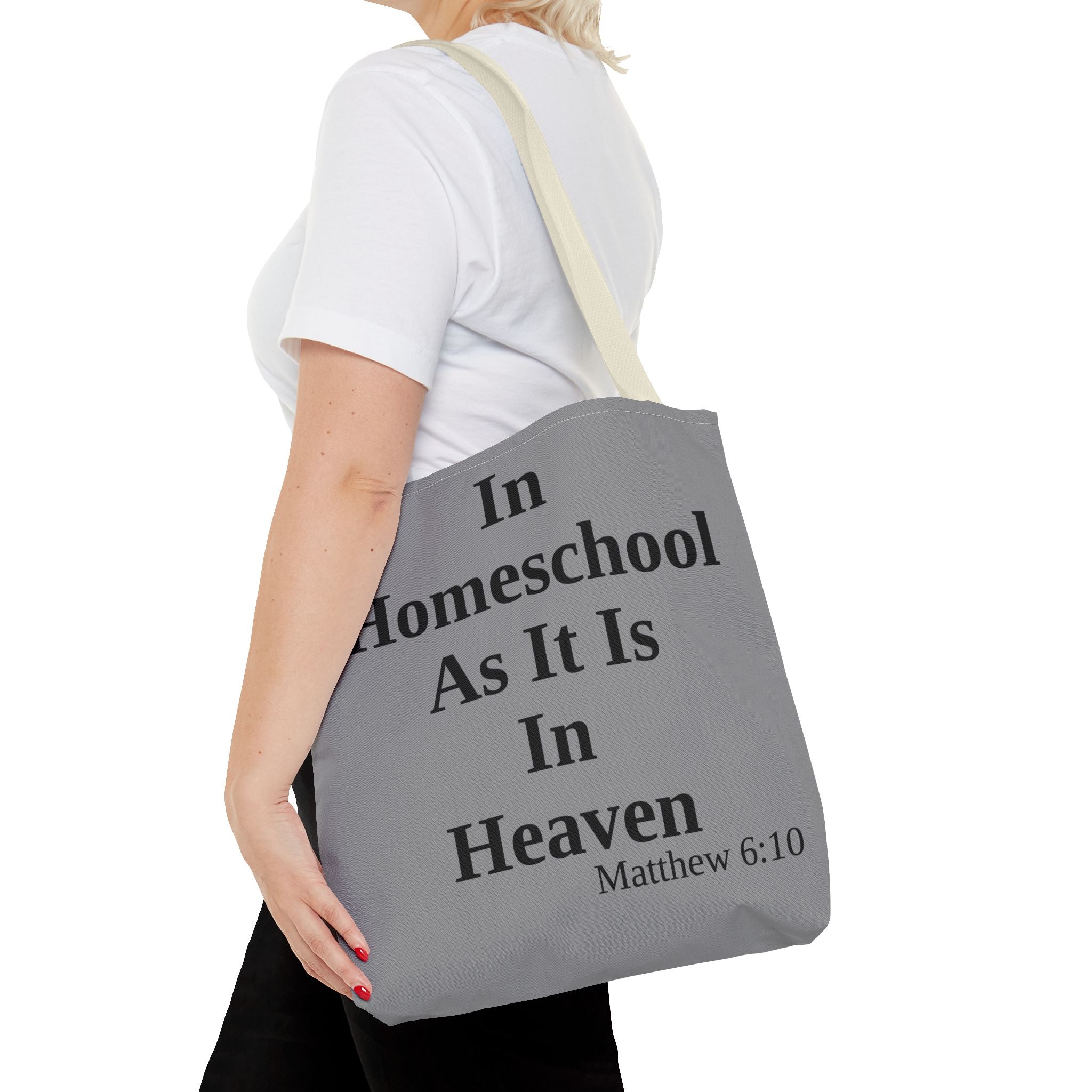 Home School Grey Tote Bag | Christian Faith Design | Matthew 6:10