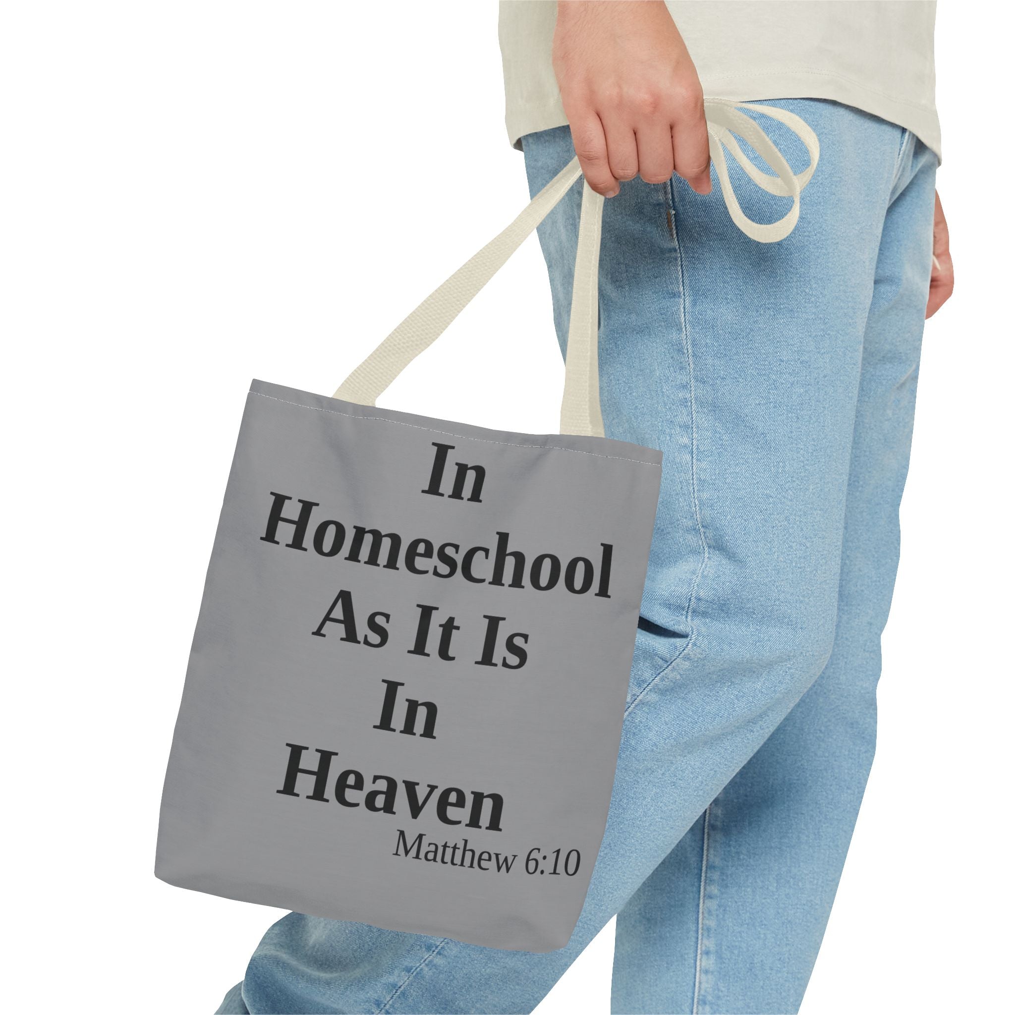 Home School Grey Tote Bag | Christian Faith Design | Matthew 6:10