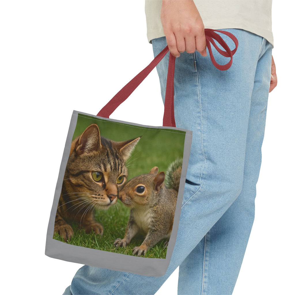Squirrel and Cat Tote Bag - Cute Animal Print Shopping Bag, Eco-Friendly Reusable Grocery Bag, Gift for Animal Lovers, Nature Tote,