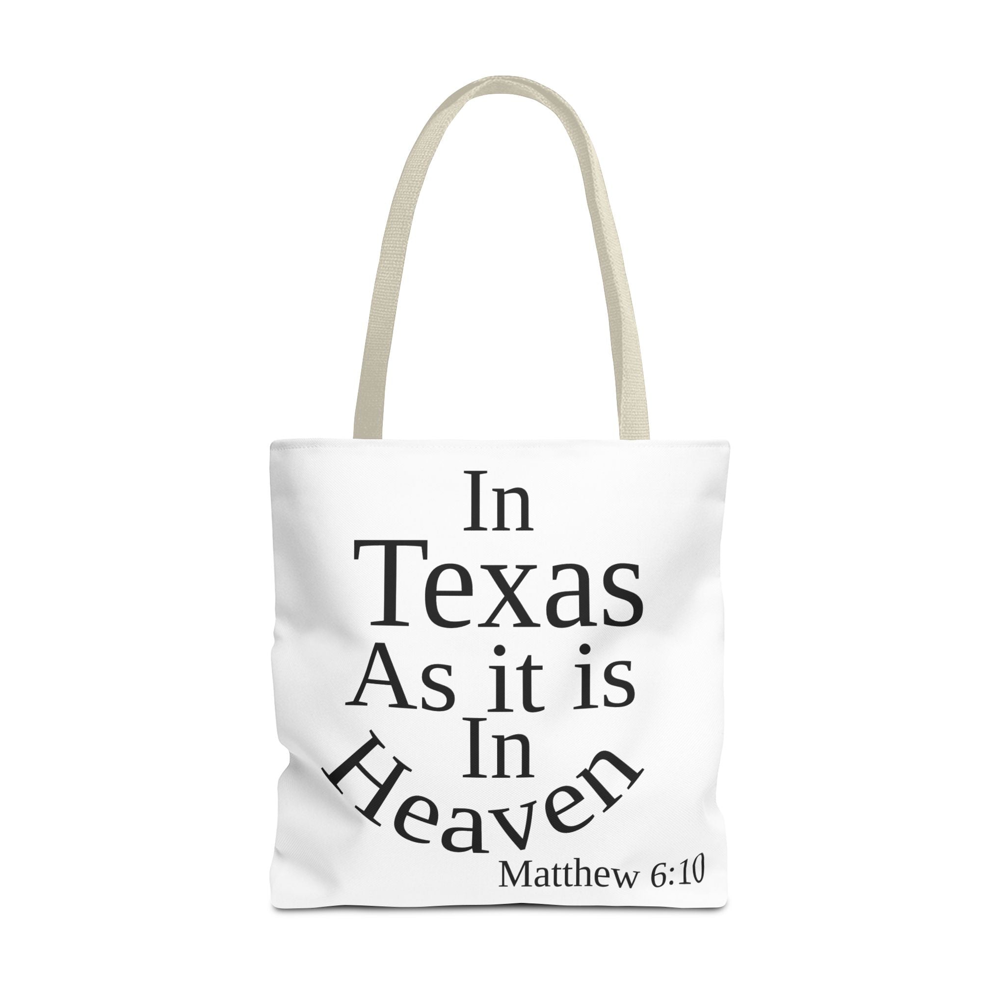 Personalized White Matthew 6:10 Bible Verse Tote Bag, City Or State | Market Grocery Craft Festival Outing, Lightweight Sturdy Polyester