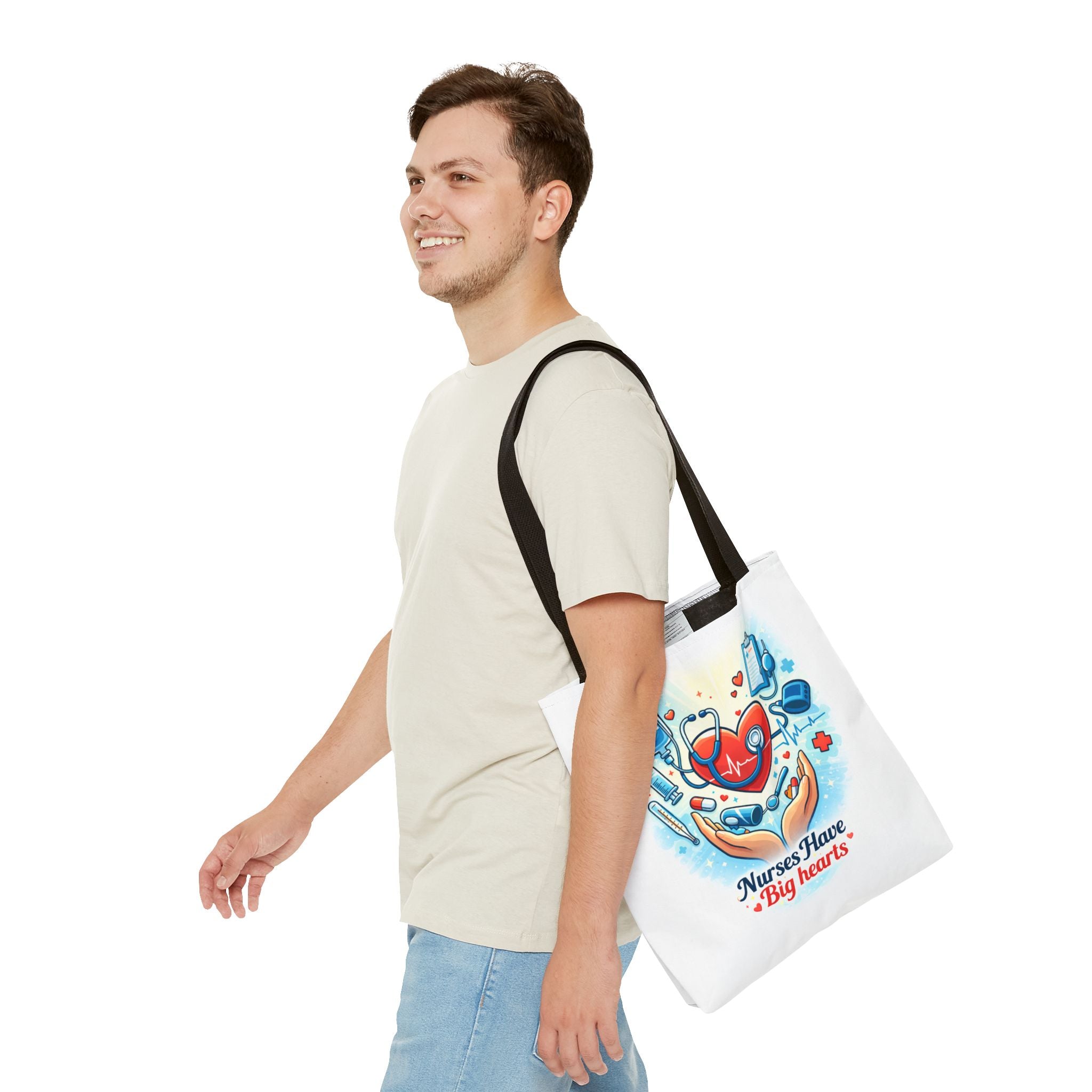 Nurses Have Big Hearts White Tote Bag | All-Over Print Tote