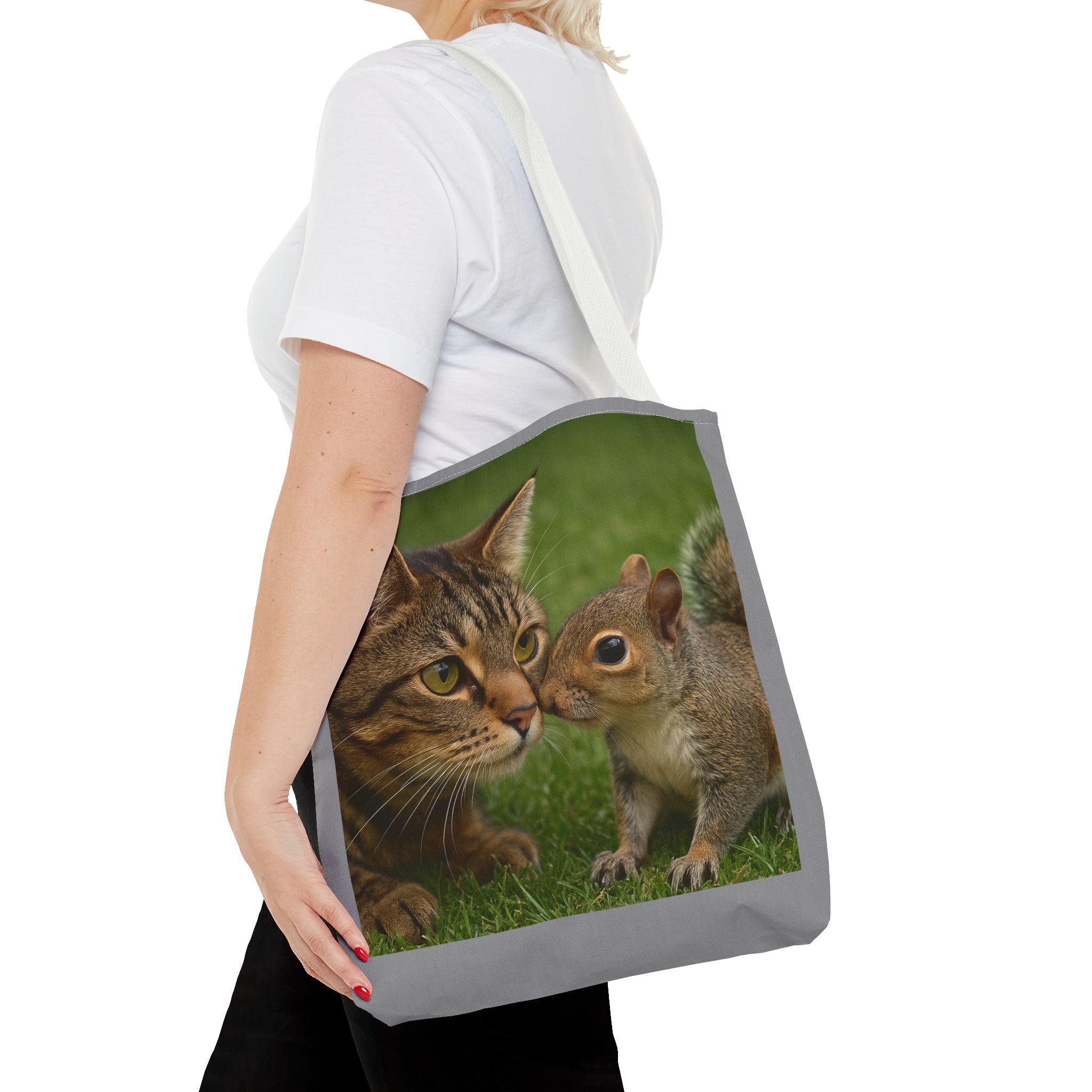 Squirrel and Cat Tote Bag - Cute Animal Print Shopping Bag, Eco-Friendly Reusable Grocery Bag, Gift for Animal Lovers, Nature Tote,