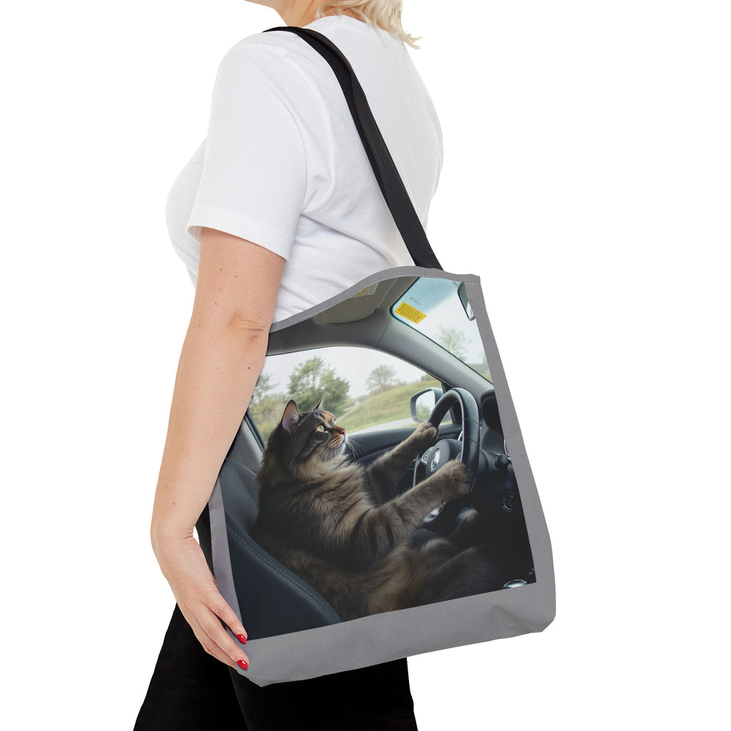 Cat in Car 2 Tote Bag, Cat Lover Gift, Animal Print Grocery Bag, Cute Kitten Shoulder Bag, Cat Lady Purse