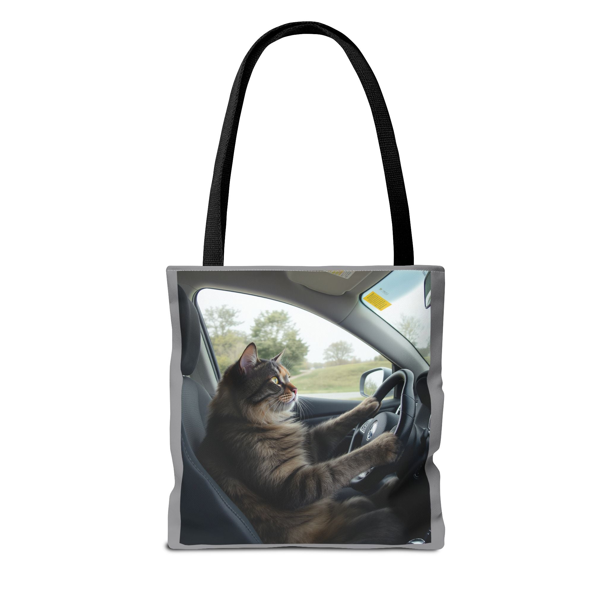 Cat in Car 2 Tote Bag, Cat Lover Gift, Animal Print Grocery Bag, Cute Kitten Shoulder Bag, Cat Lady Purse