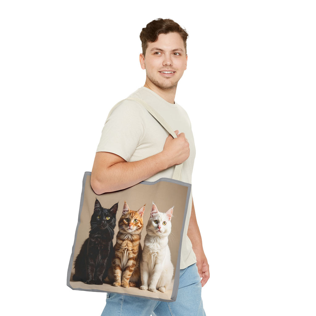 Tote Bag - Three Sitting Cats, Carry-All Shoulder Bag, Reusable Shopping Tote, Gift for Animal Lovers