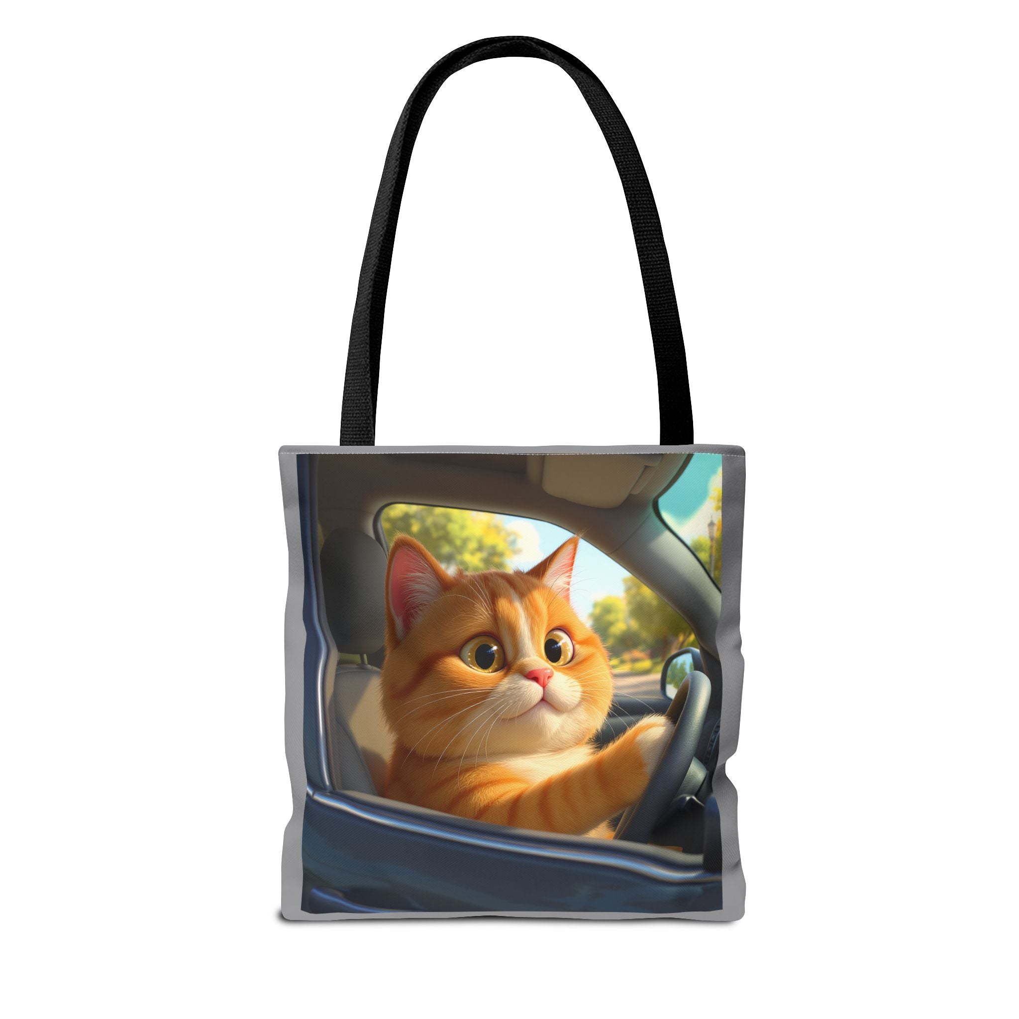 Cat in Car 1 Tote Bag, Cat Lover Gift, Animal Print Grocery Bag, Cute Kitten Shoulder Bag, Cat Lady Purse