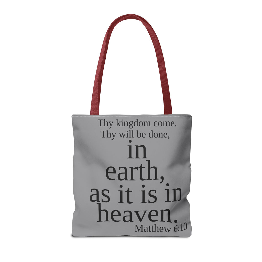 Personalized Grey Matthew 6:10 Bible Verse Tote Bag, City Or State | Market Grocery Book Craft Festival Outing, Lightweight Sturdy Polyester