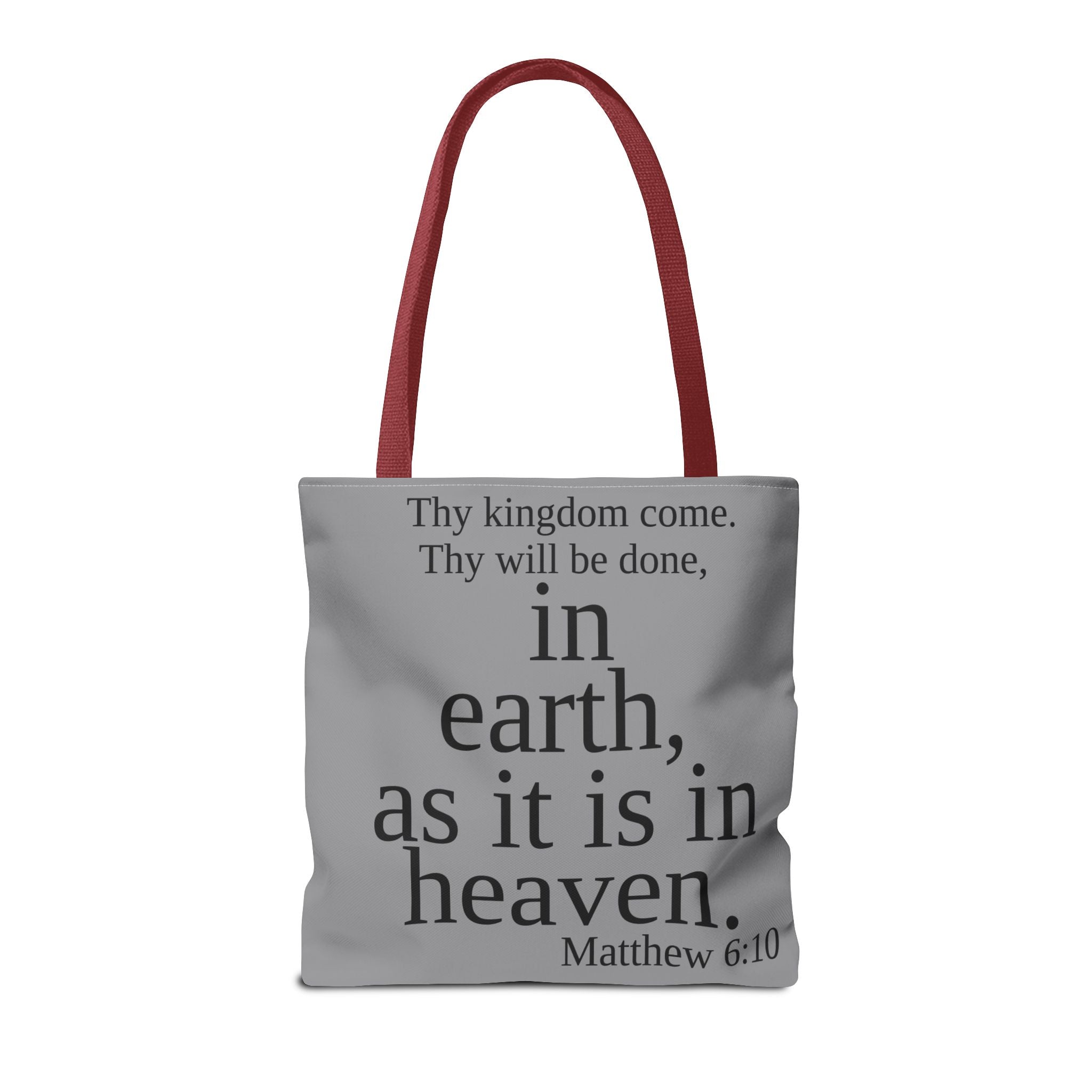 Personalized Grey Matthew 6:10 Bible Verse Tote Bag, City Or State | Market Grocery Book Craft Festival Outing, Lightweight Sturdy Polyester