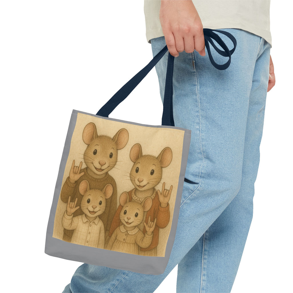 Tote Bag - Mouse Family I Love You, Cute Animal Print, Carry-All Shoulder Bag, Reusable Shopping Tote, Gift for Animal Lovers