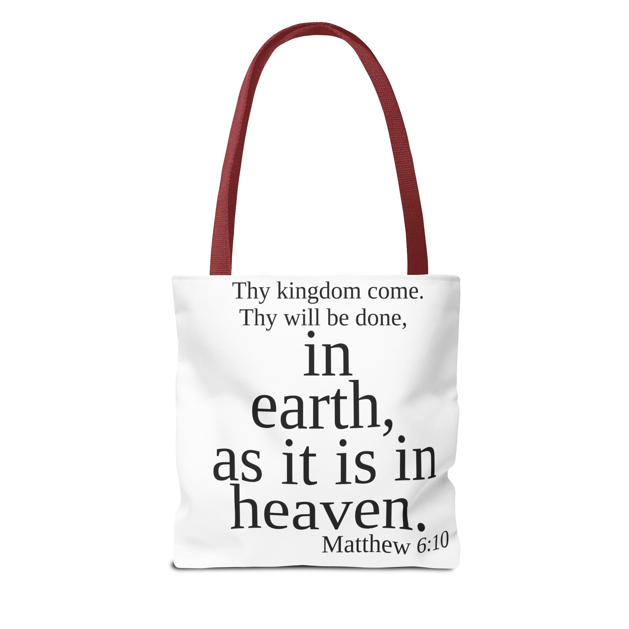 Personalized White Matthew 6:10 Bible Verse Tote Bag, City Or State | Market Grocery Craft Festival Outing, Lightweight Sturdy Polyester