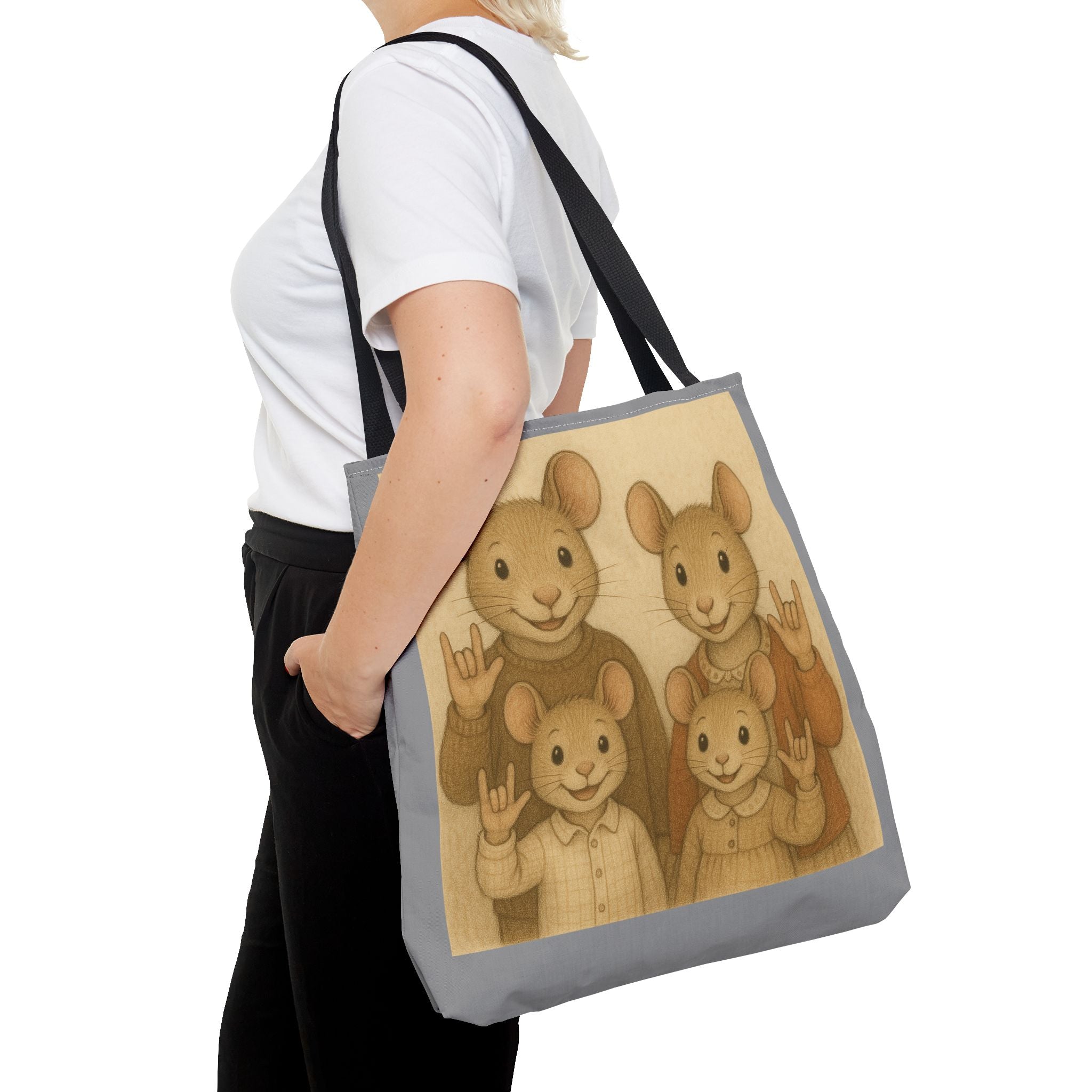 Tote Bag - Mouse Family I Love You, Cute Animal Print, Carry-All Shoulder Bag, Reusable Shopping Tote, Gift for Animal Lovers