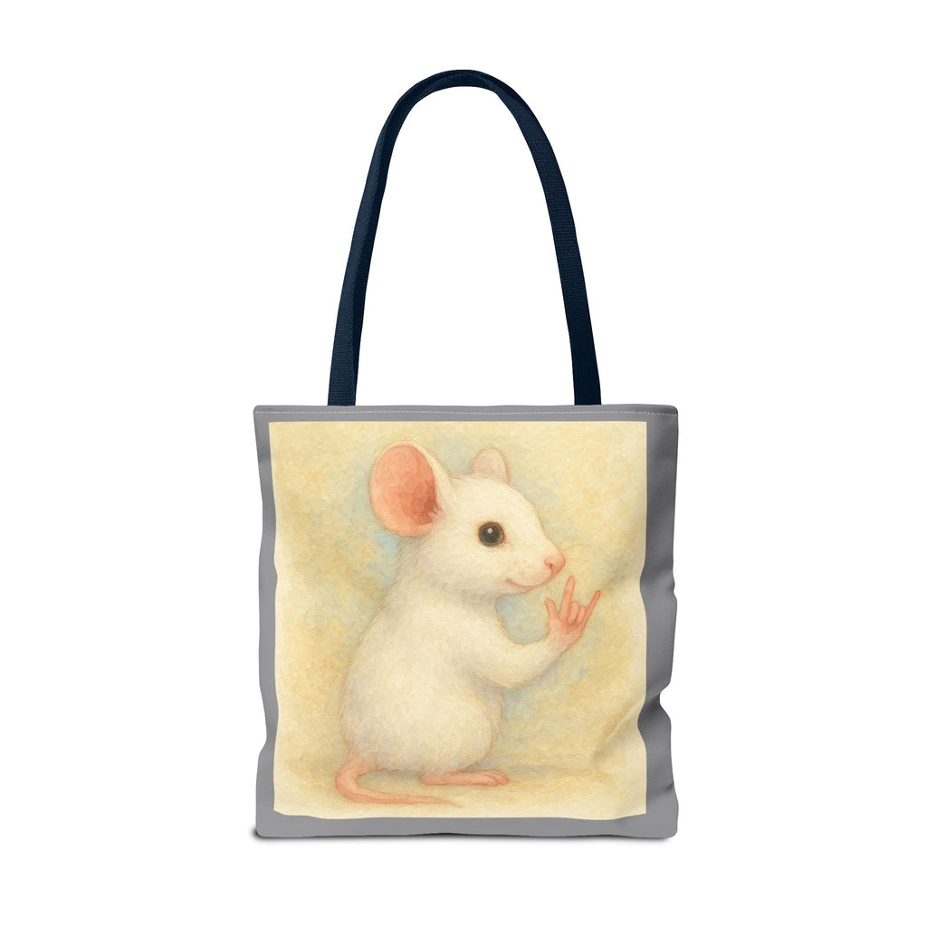 Tote Bag - White Mouse I Love You, Cute Animal Print, Carry-All Shoulder Bag, Reusable Shopping Tote, Gift for Animal Lovers