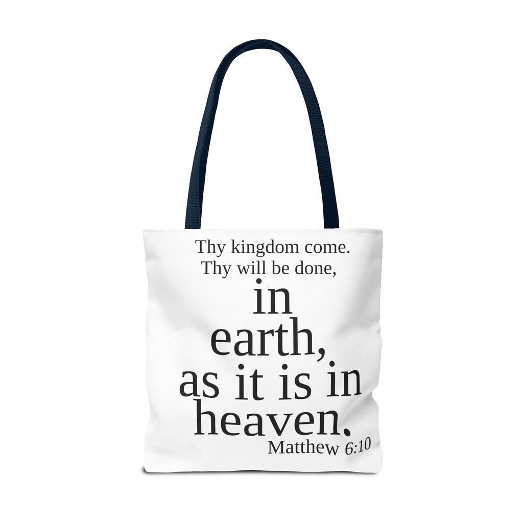 Personalized White Matthew 6:10 Bible Verse Tote Bag, City Or State | Market Grocery Craft Festival Outing, Lightweight Sturdy Polyester