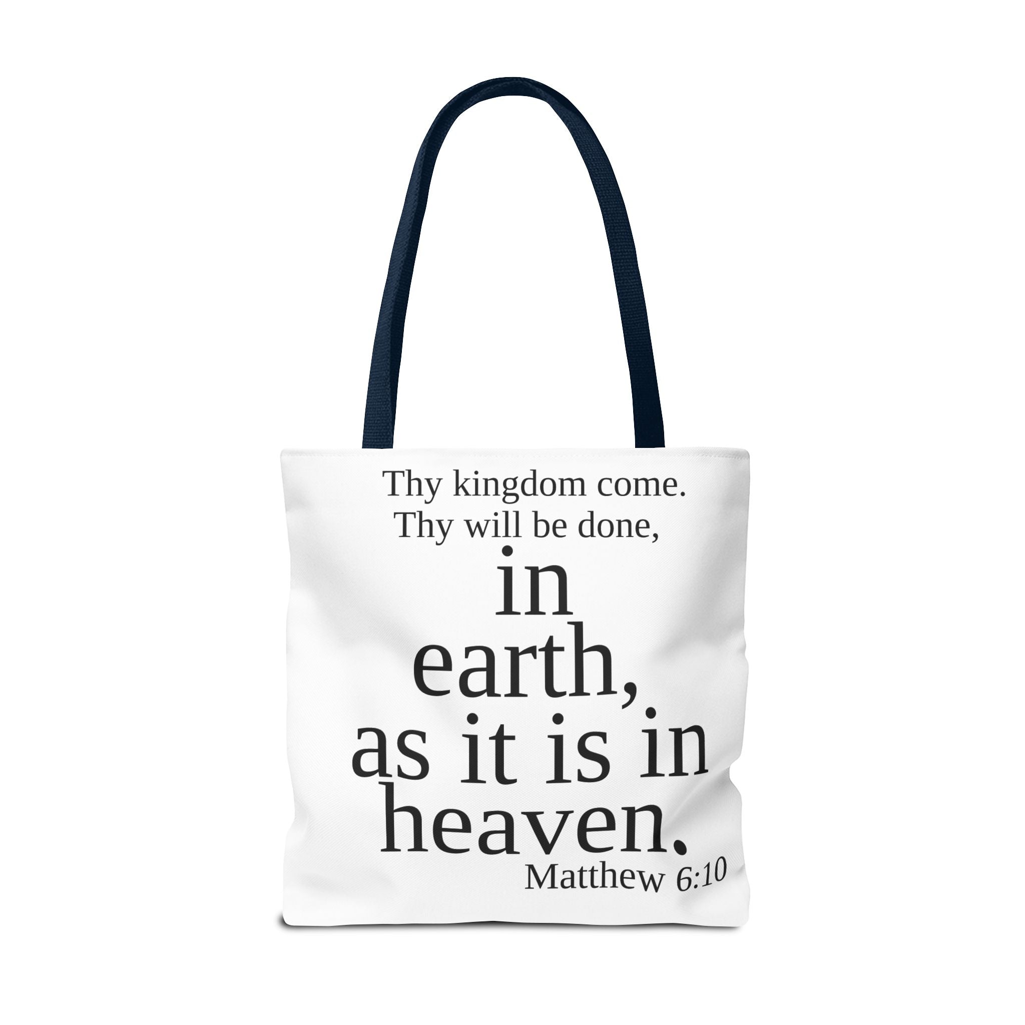Personalized White Matthew 6:10 Bible Verse Tote Bag, City Or State | Market Grocery Craft Festival Outing, Lightweight Sturdy Polyester