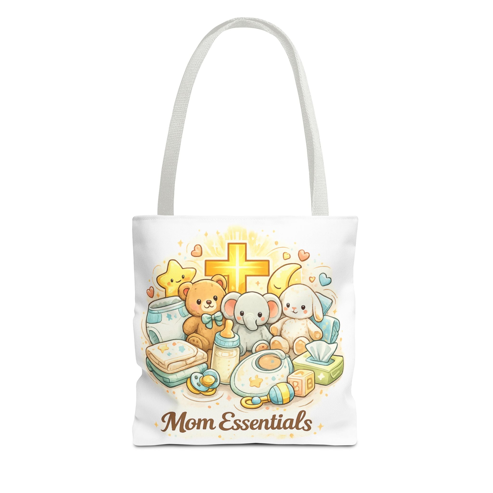 Mom Essentials White Tote Bag | All-Over Print Tote