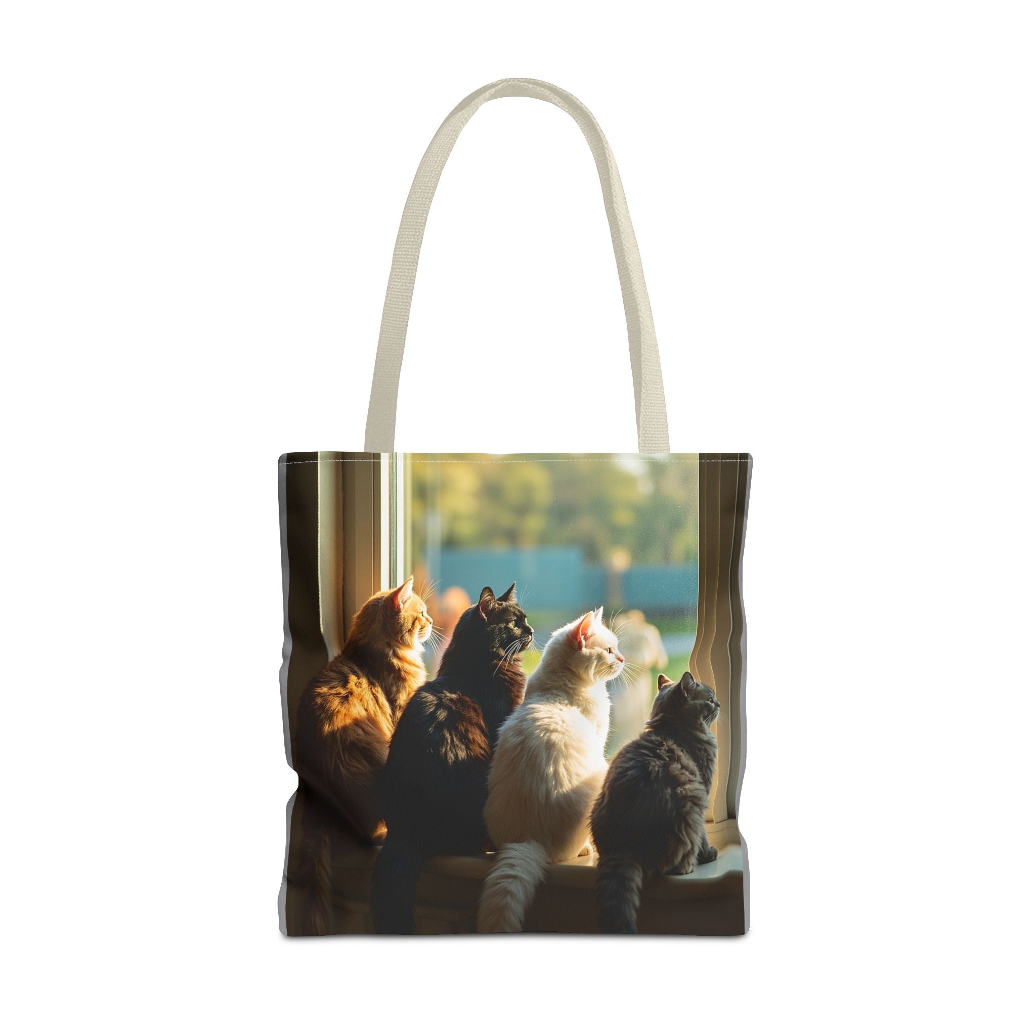 Tote Bag - Four Cats in Window, Carry-All Shoulder Bag, Reusable Shopping Tote, Gift for Animal Lovers