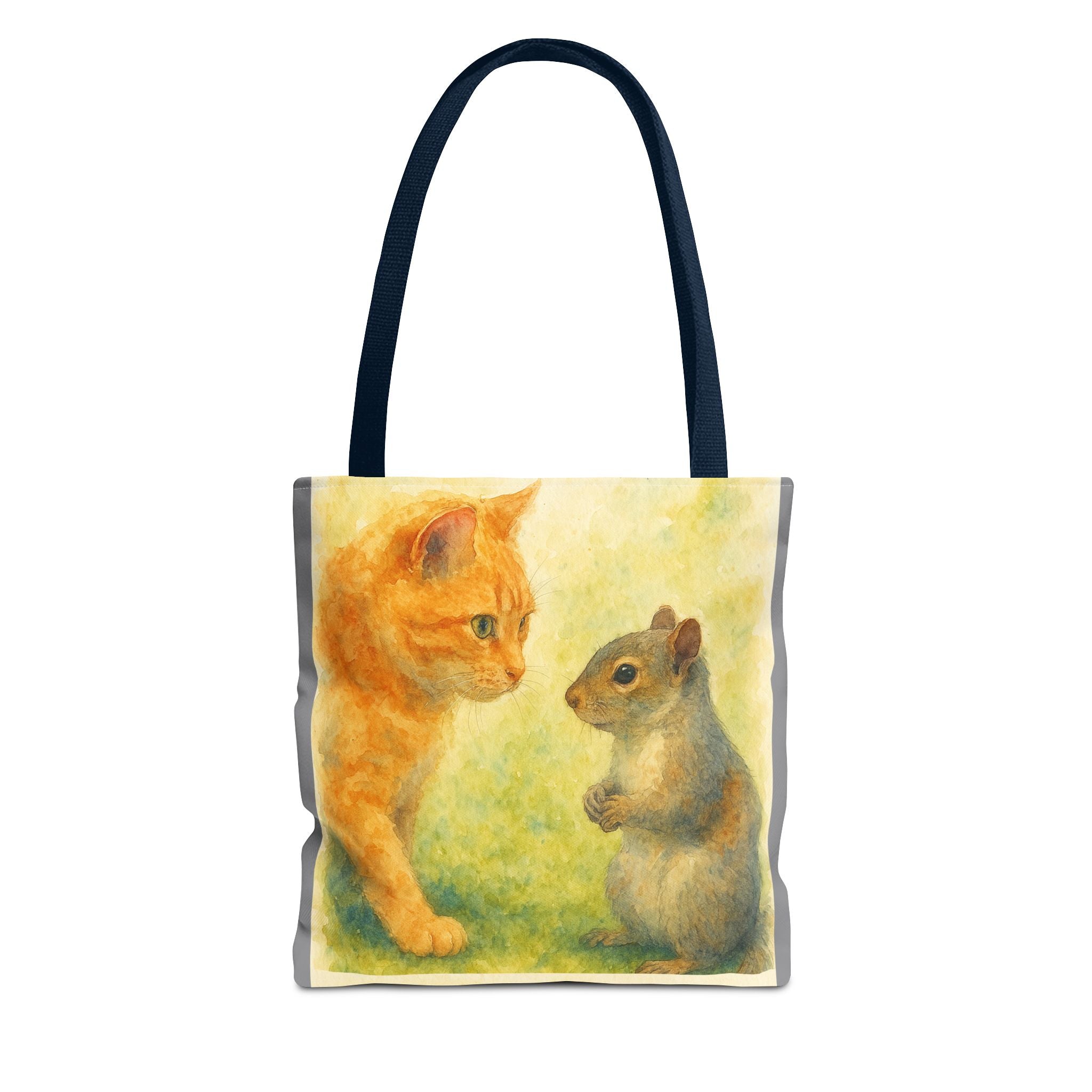 Tote Bag - Watercolor Cat and Squirrel, Cute Animal Print, Carry-All Shoulder Bag, Reusable Shopping Tote, Gift for Animal Lovers