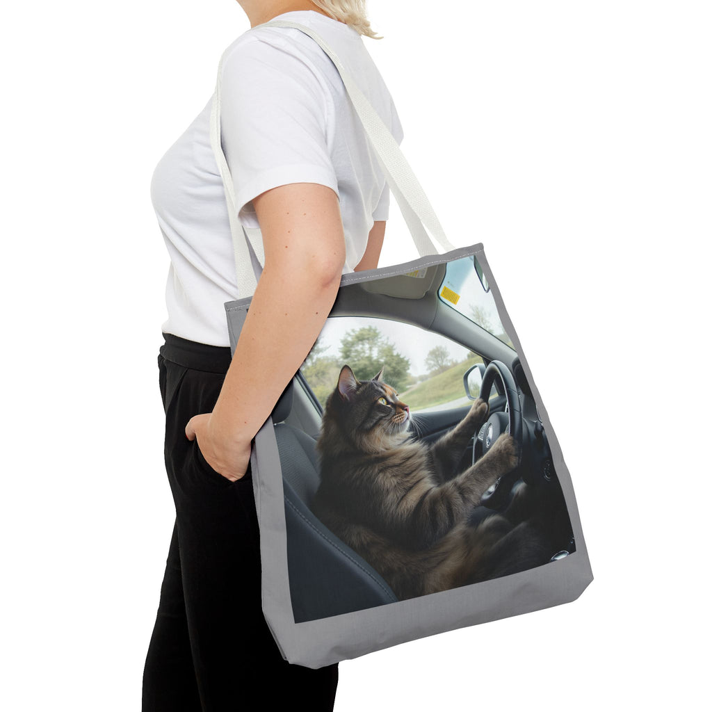 Cat in Car 2 Tote Bag, Cat Lover Gift, Animal Print Grocery Bag, Cute Kitten Shoulder Bag, Cat Lady Purse