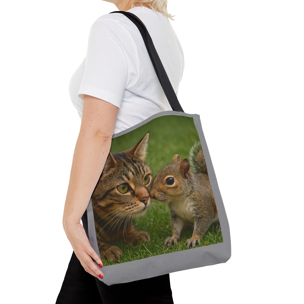 Squirrel and Cat Tote Bag - Cute Animal Print Shopping Bag, Eco-Friendly Reusable Grocery Bag, Gift for Animal Lovers, Nature Tote,