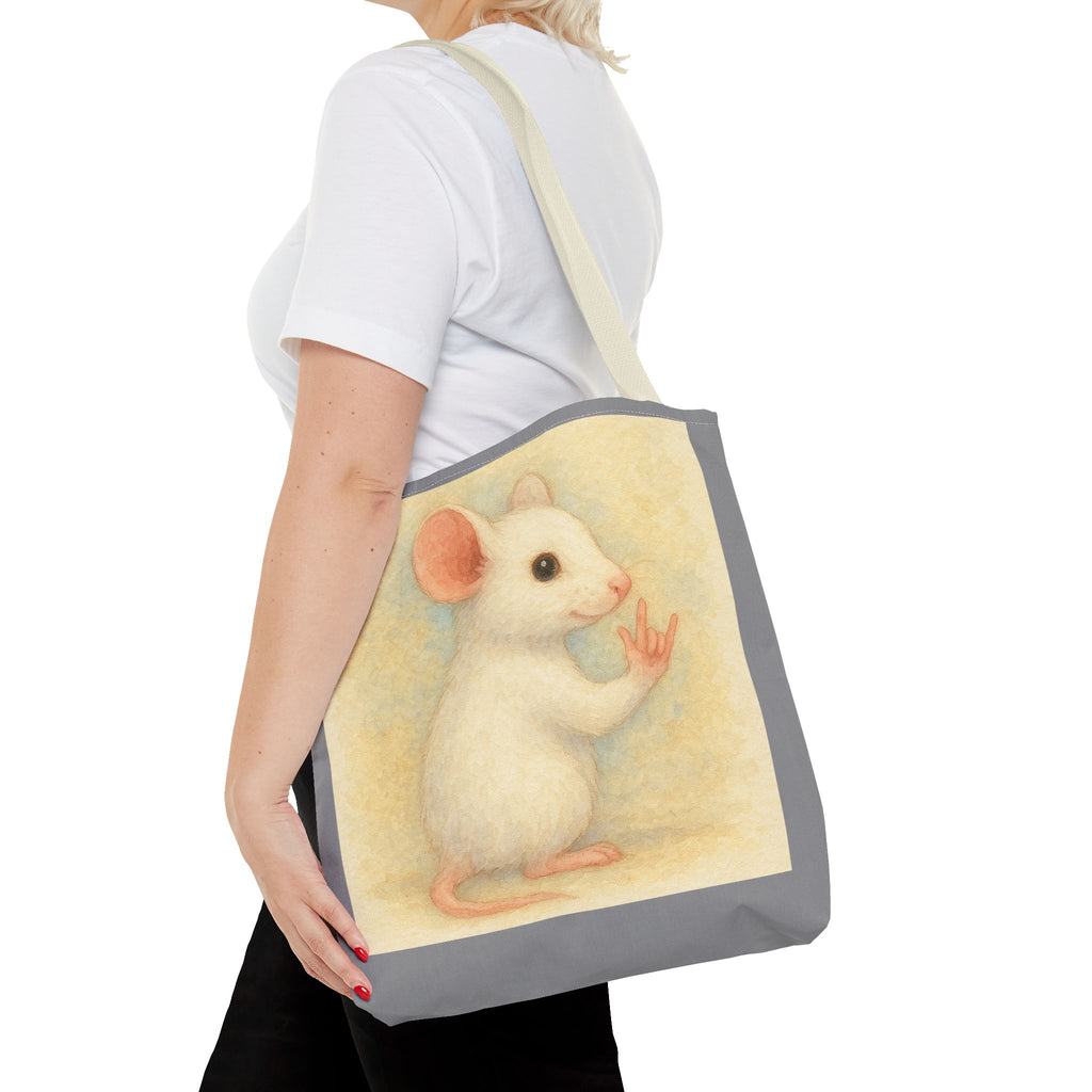 Tote Bag - White Mouse I Love You, Cute Animal Print, Carry-All Shoulder Bag, Reusable Shopping Tote, Gift for Animal Lovers
