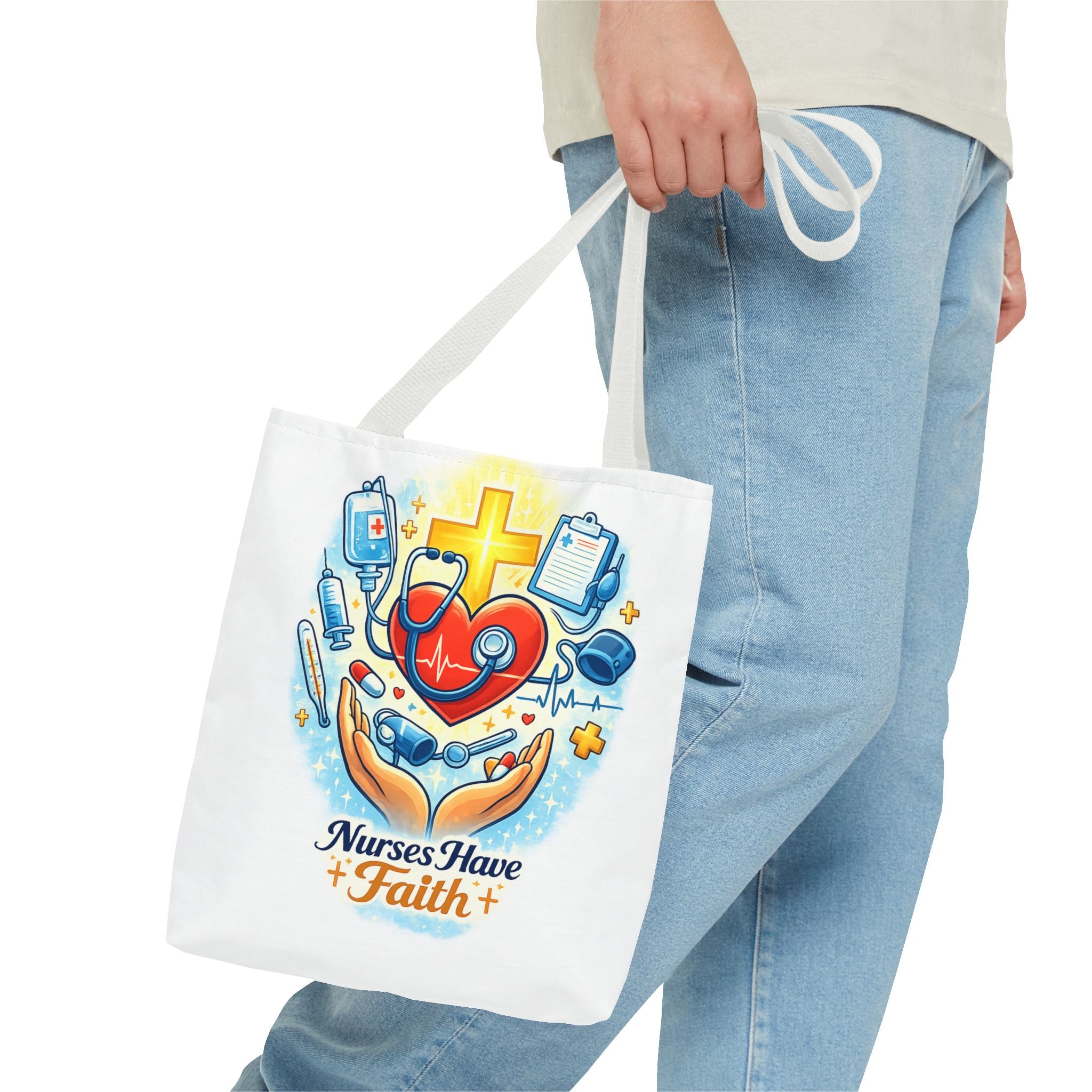 Nurses Have Faith White Tote Bag | All-Over Print Tote