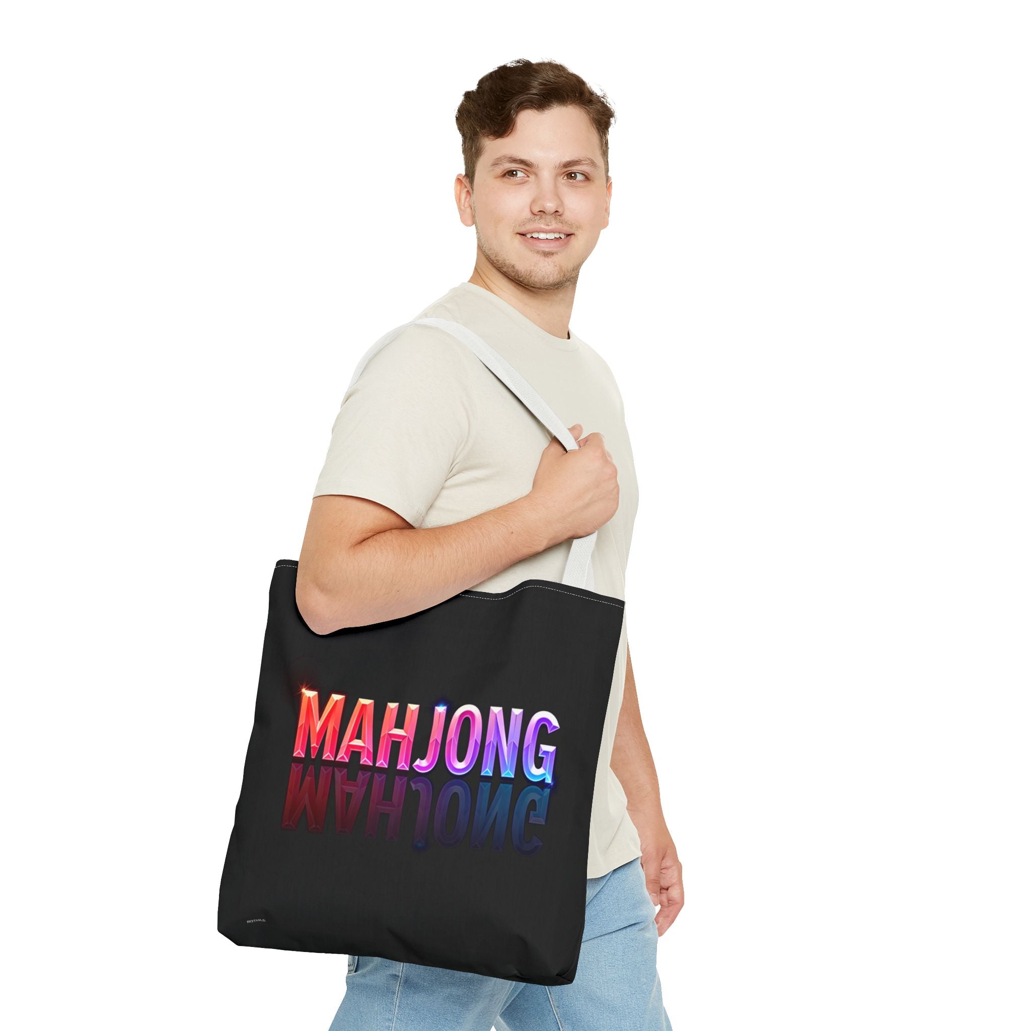 Black Mahjong Tiles Tote Bag | All-Over Print Tote