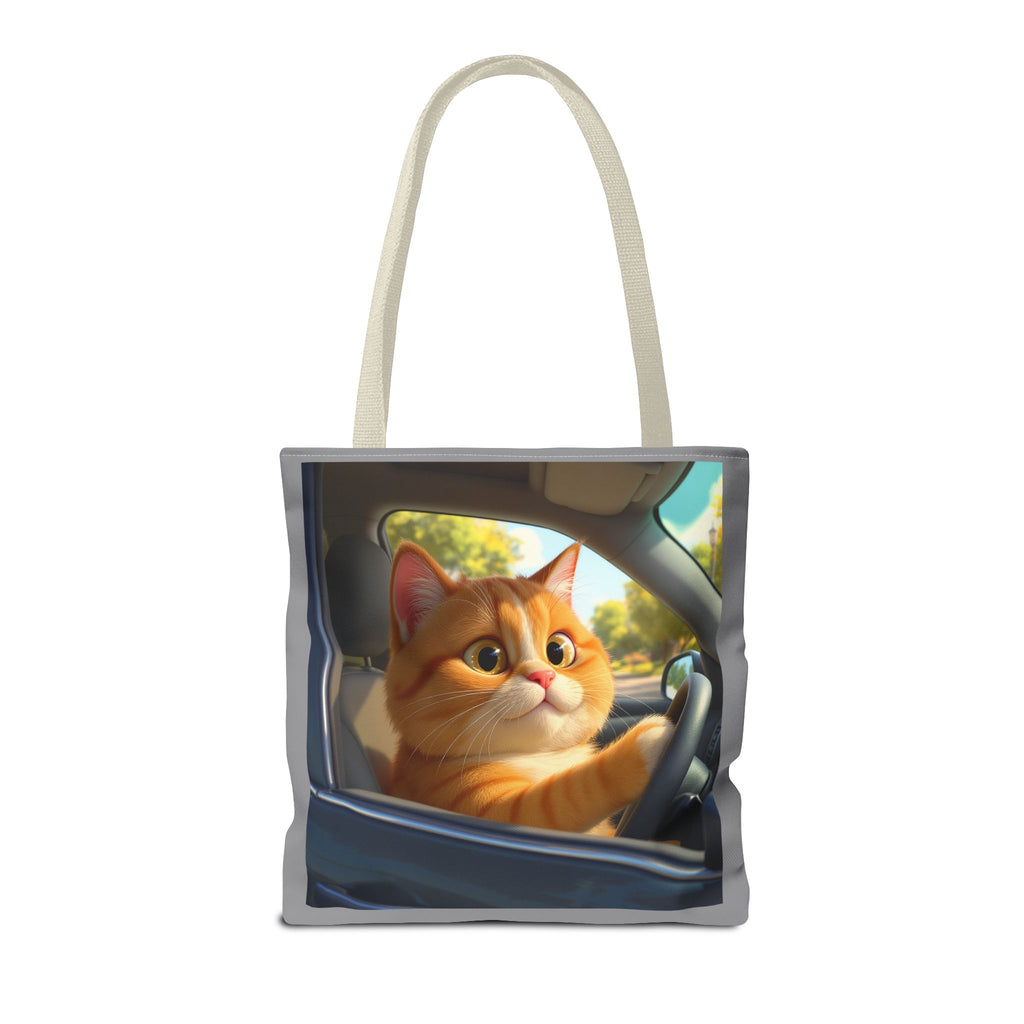 Cat in Car 1 Tote Bag, Cat Lover Gift, Animal Print Grocery Bag, Cute Kitten Shoulder Bag, Cat Lady Purse