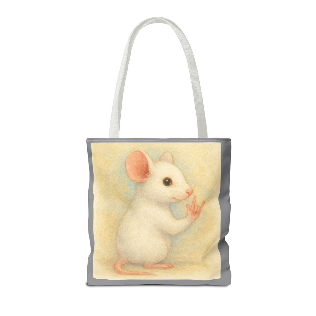 Tote Bag - White Mouse I Love You, Cute Animal Print, Carry-All Shoulder Bag, Reusable Shopping Tote, Gift for Animal Lovers
