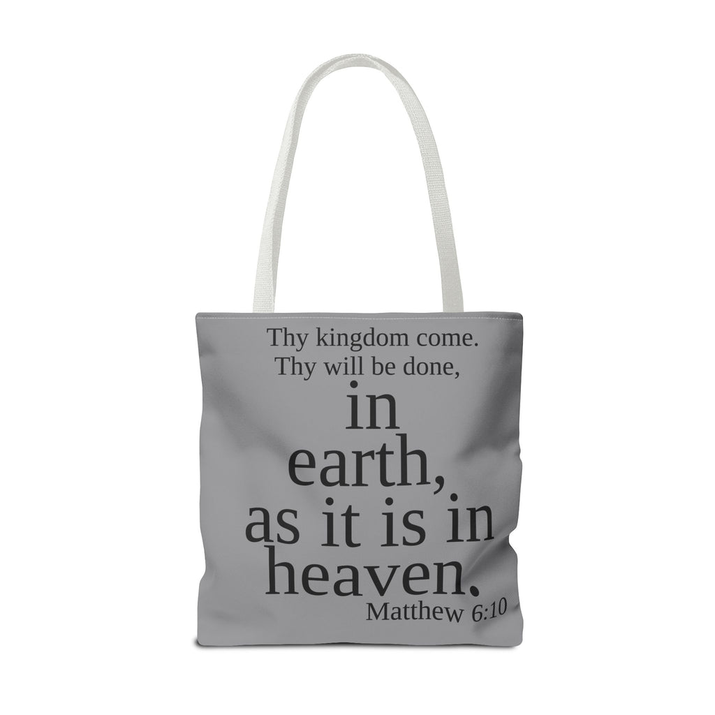 Personalized Grey Matthew 6:10 Bible Verse Tote Bag, City Or State | Market Grocery Book Craft Festival Outing, Lightweight Sturdy Polyester