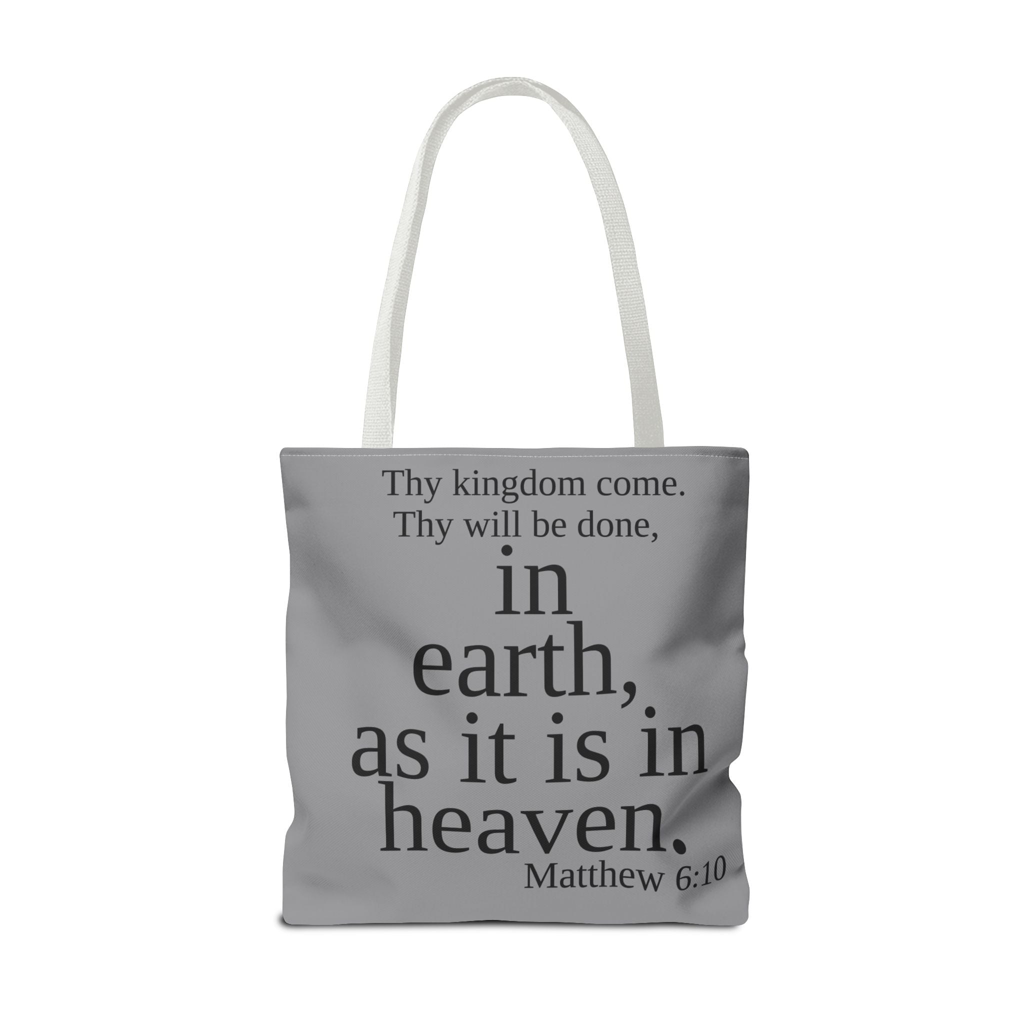 Personalized Grey Matthew 6:10 Bible Verse Tote Bag, City Or State | Market Grocery Book Craft Festival Outing, Lightweight Sturdy Polyester