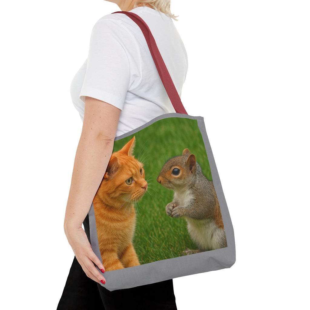 Cat and Squirrel 2 Tote Bag - Cute Animal Print Shopping Bag, Eco-Friendly Reusable Grocery Bag, Gift for Animal Lovers, Nature Tote,
