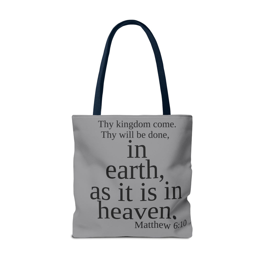 Personalized Grey Matthew 6:10 Bible Verse Tote Bag, City Or State | Market Grocery Book Craft Festival Outing, Lightweight Sturdy Polyester