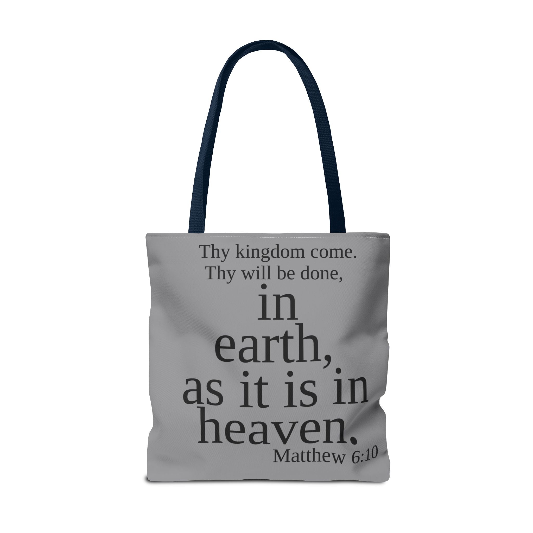 Personalized Grey Matthew 6:10 Bible Verse Tote Bag, City Or State | Market Grocery Book Craft Festival Outing, Lightweight Sturdy Polyester