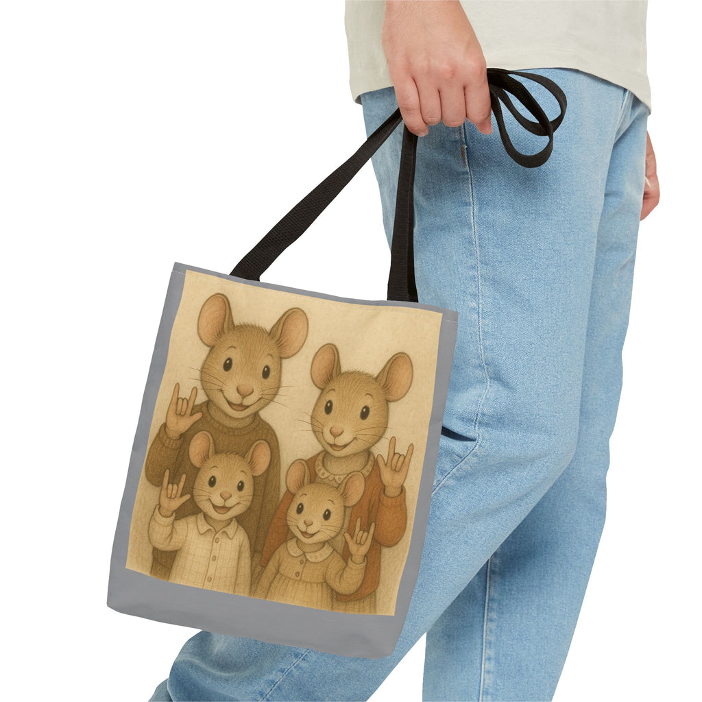 Tote Bag - Mouse Family I Love You, Cute Animal Print, Carry-All Shoulder Bag, Reusable Shopping Tote, Gift for Animal Lovers