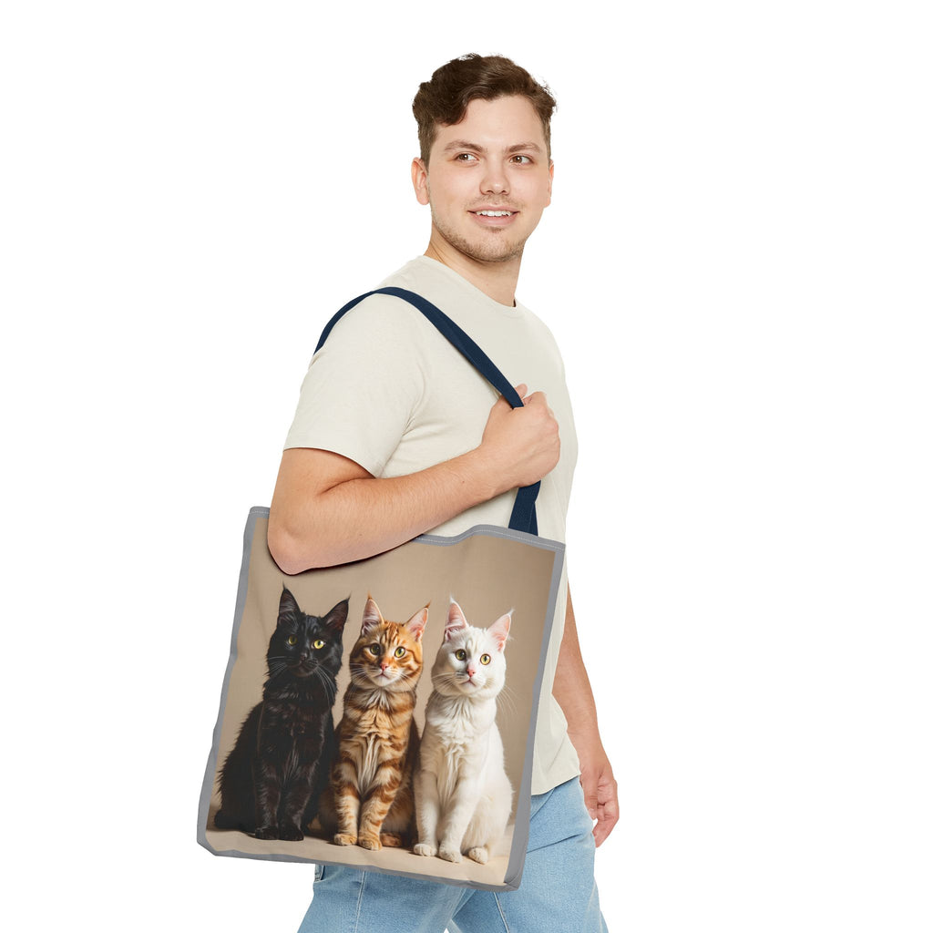 Tote Bag - Three Sitting Cats, Carry-All Shoulder Bag, Reusable Shopping Tote, Gift for Animal Lovers